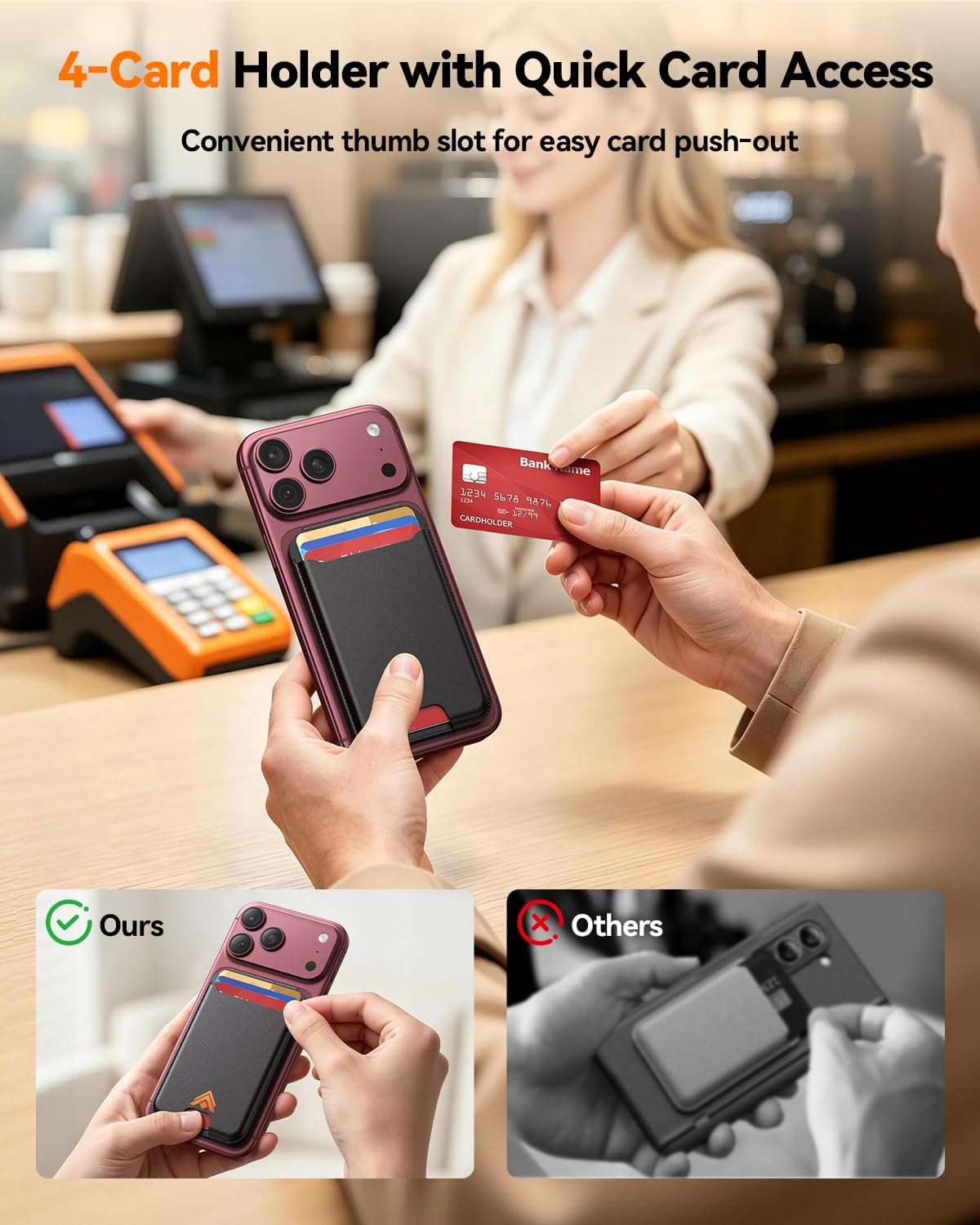 Detalle 2 de Magnetic Phone Wallet Stand, 1 Card Slot
