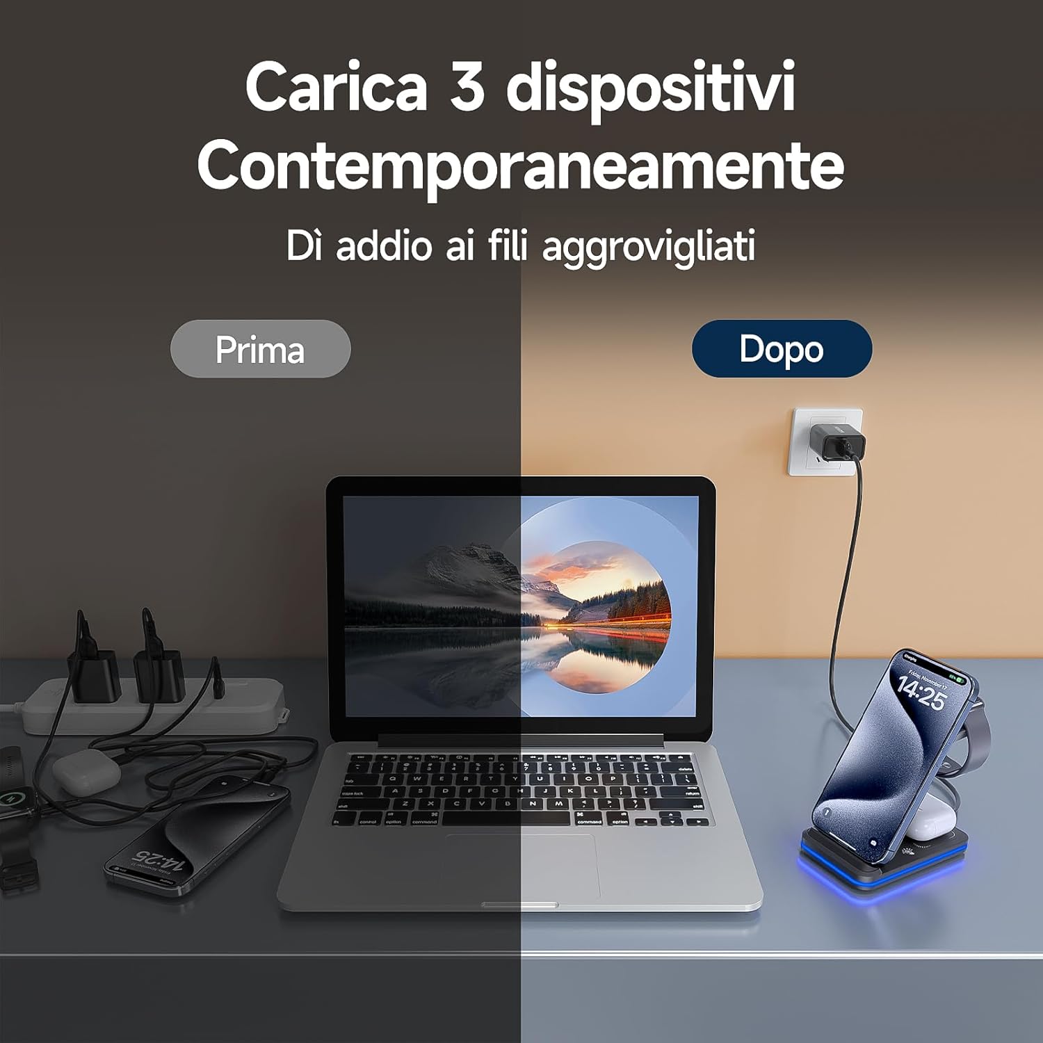 Thumbnail 5 de Stazione di Ricarica 3 in 1 MANKIW: ricarica Wireless per iPhone, Apple Watch e AirPods