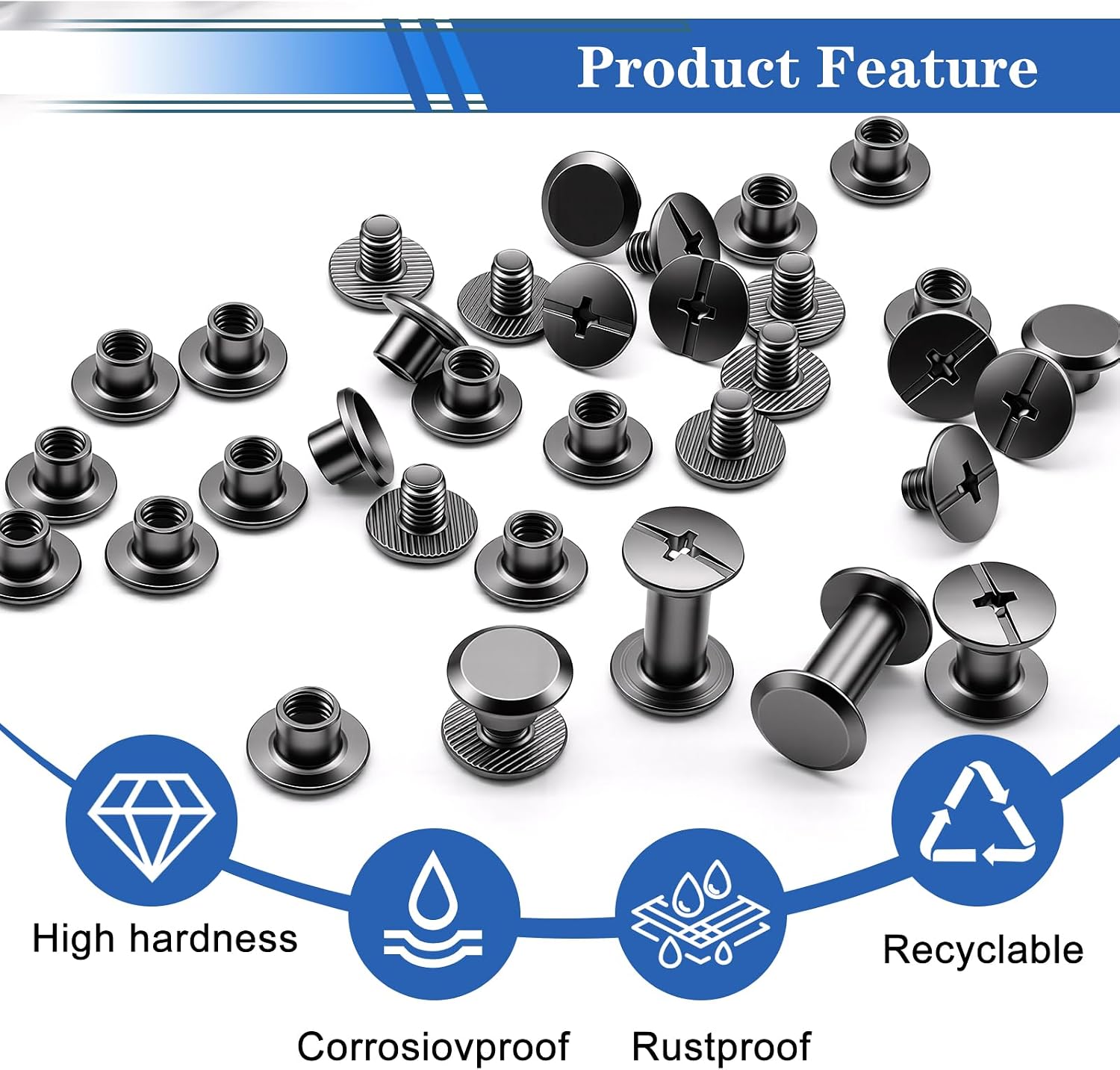 Detalle de smseace 260-Piece Black Chicago Screw Kit, 7 M5 Lengths, Carbon Steel