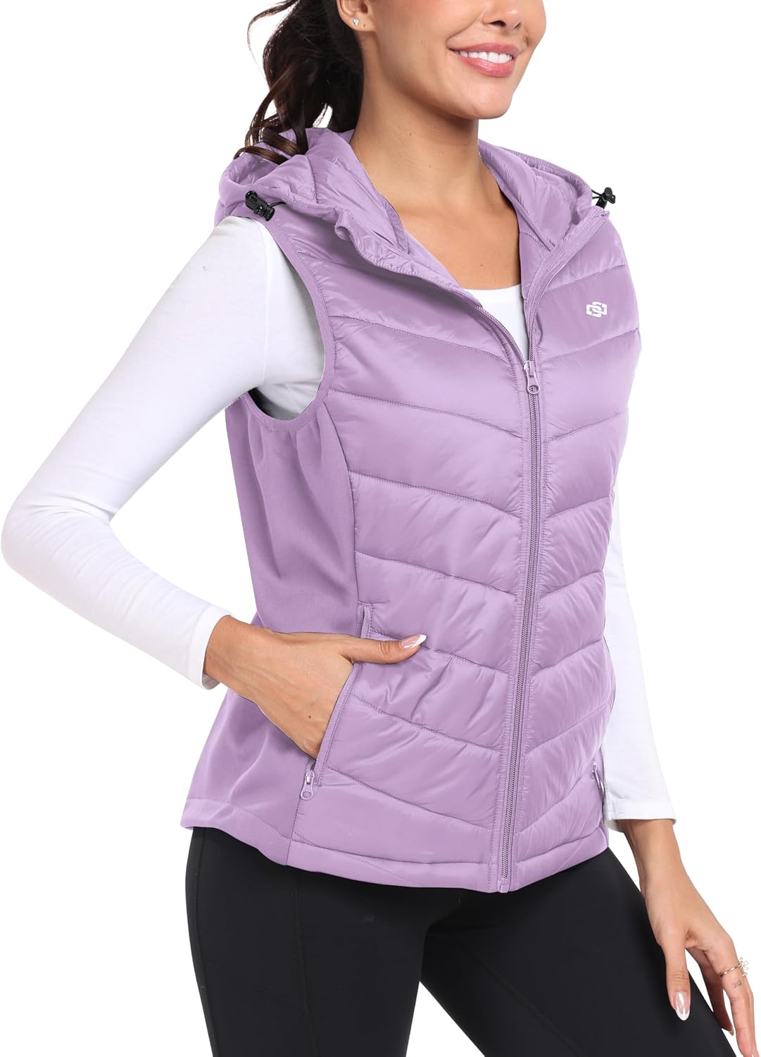 Detalle de MoFiz Womens Puffer Softshell Vest Hooded Lightweight Insulated Jacket
