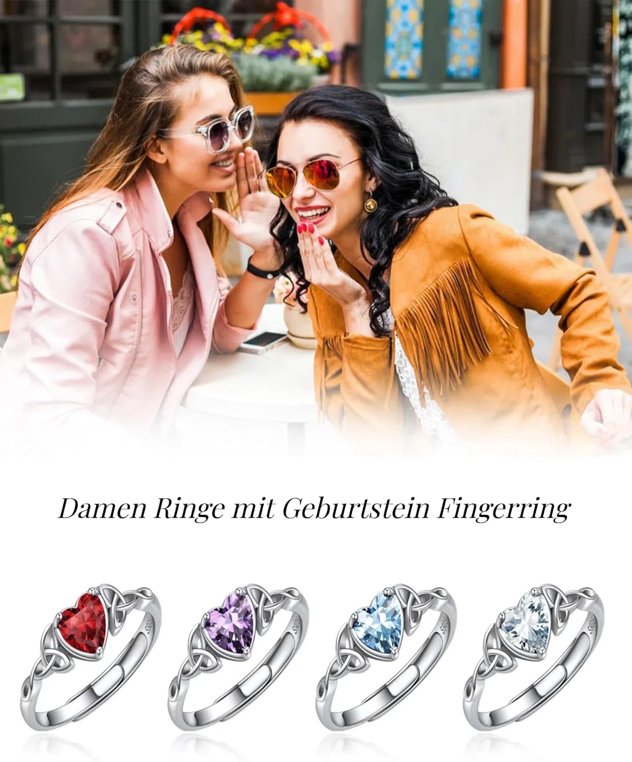 Thumbnail 3 de ChicSilver Ring 925 Silber Damen – VerstellbarerRing mit Zirkonia, Herz-Geburtsstein und keltischen Knotenelementen