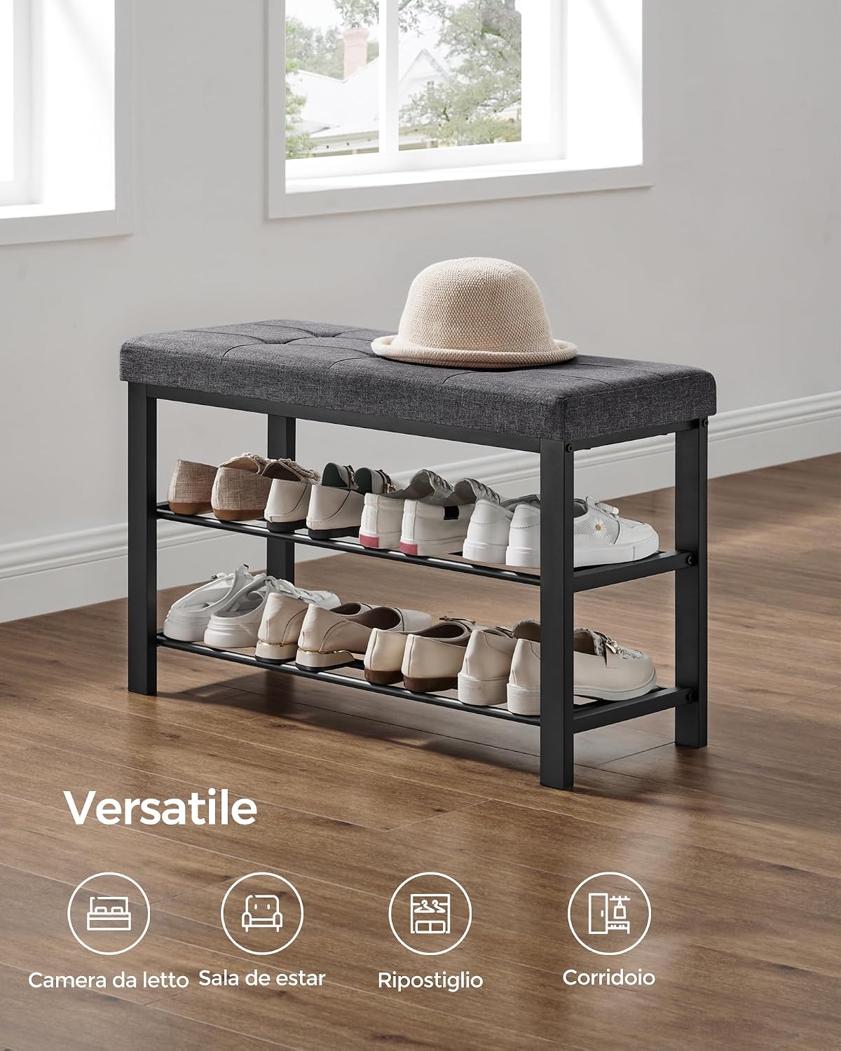 Thumbnail 6 de Songmics Shoe Bench 3-Tier - 80 x 31 x 49 cm, LBS57GYZ, grigio scuro/nero