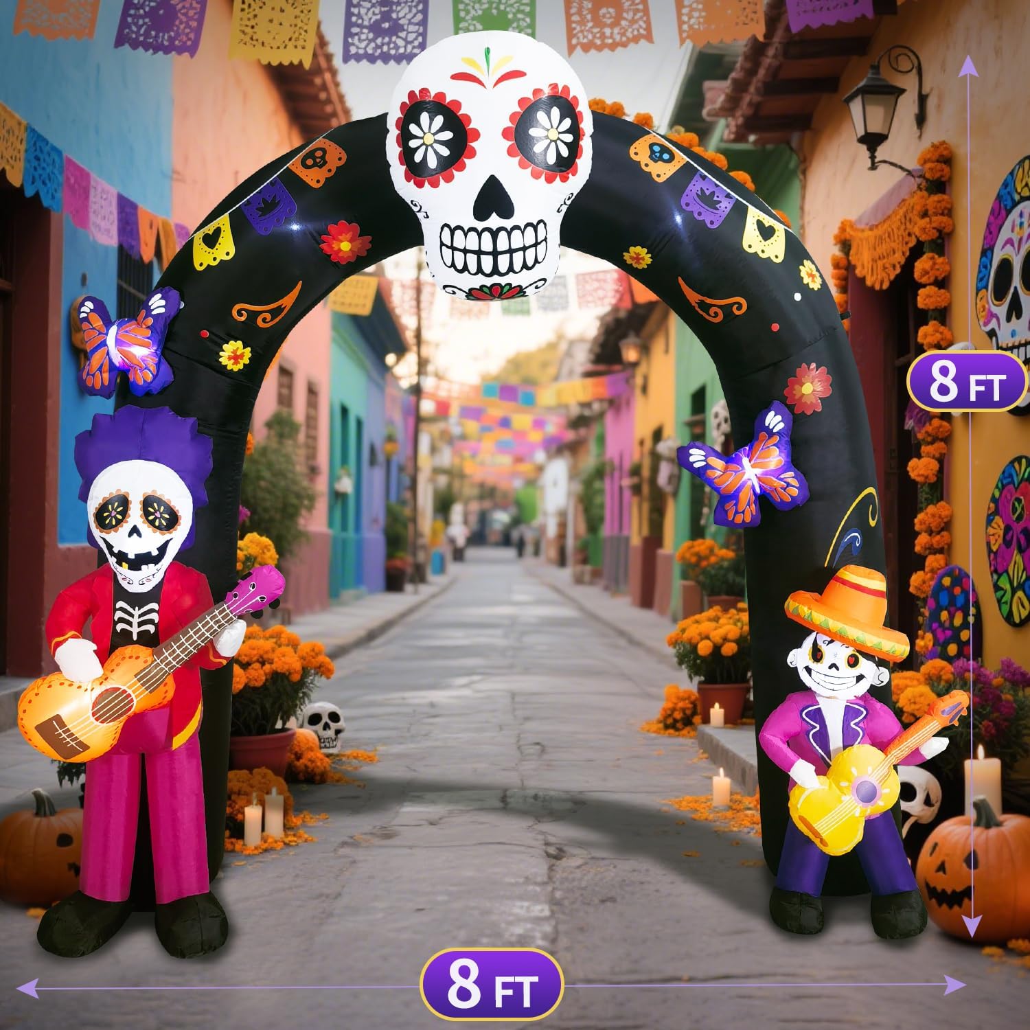 Detalle de DomKom K1455 8-Foot Day of the Dead Inflatable Arch with LED Lights