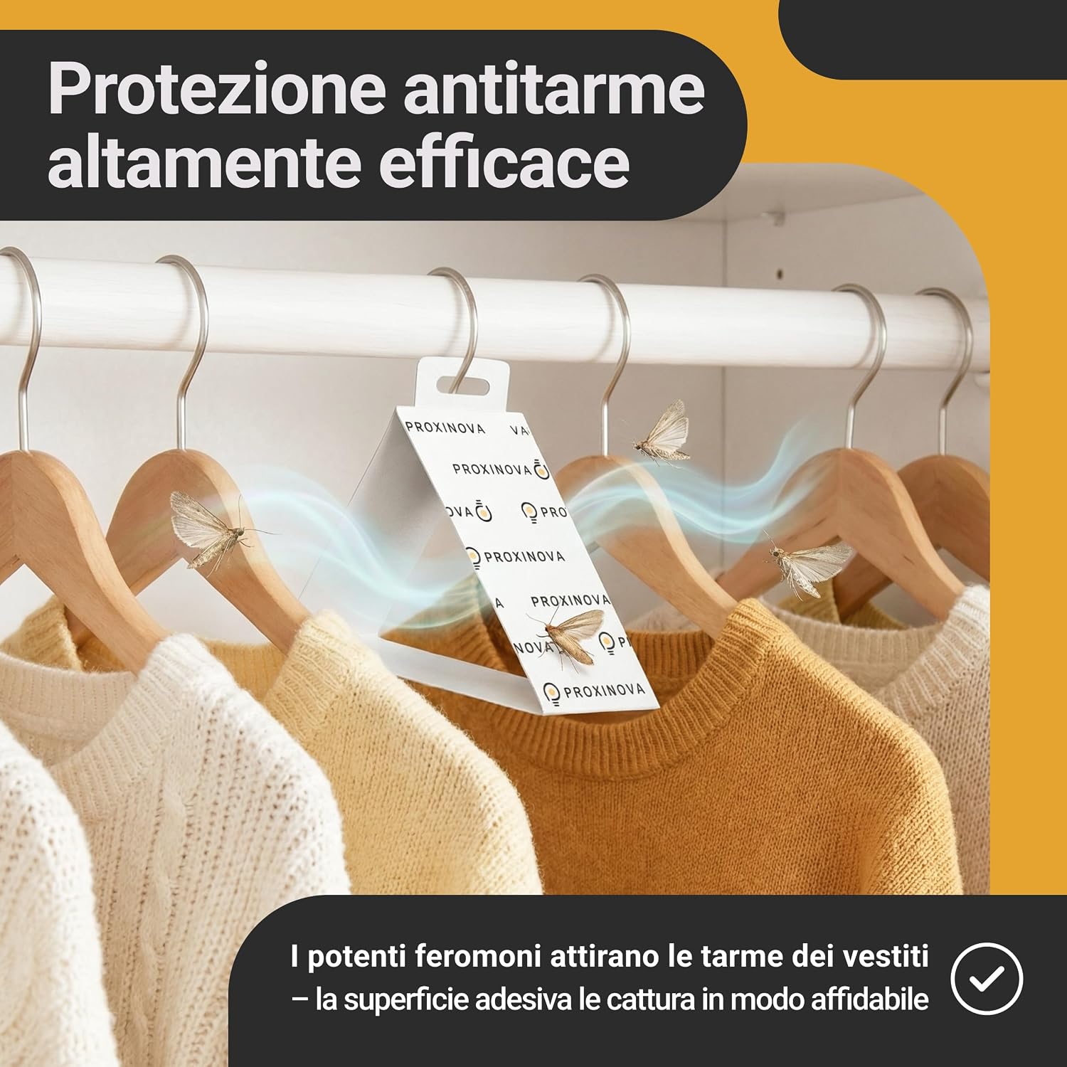 Detalle de Proxinova Antitarme per Armadi Vestiti – Trappole Adesive per Monitoraggio Discreto (8 fogli, 3 mesi) – Biocide Free