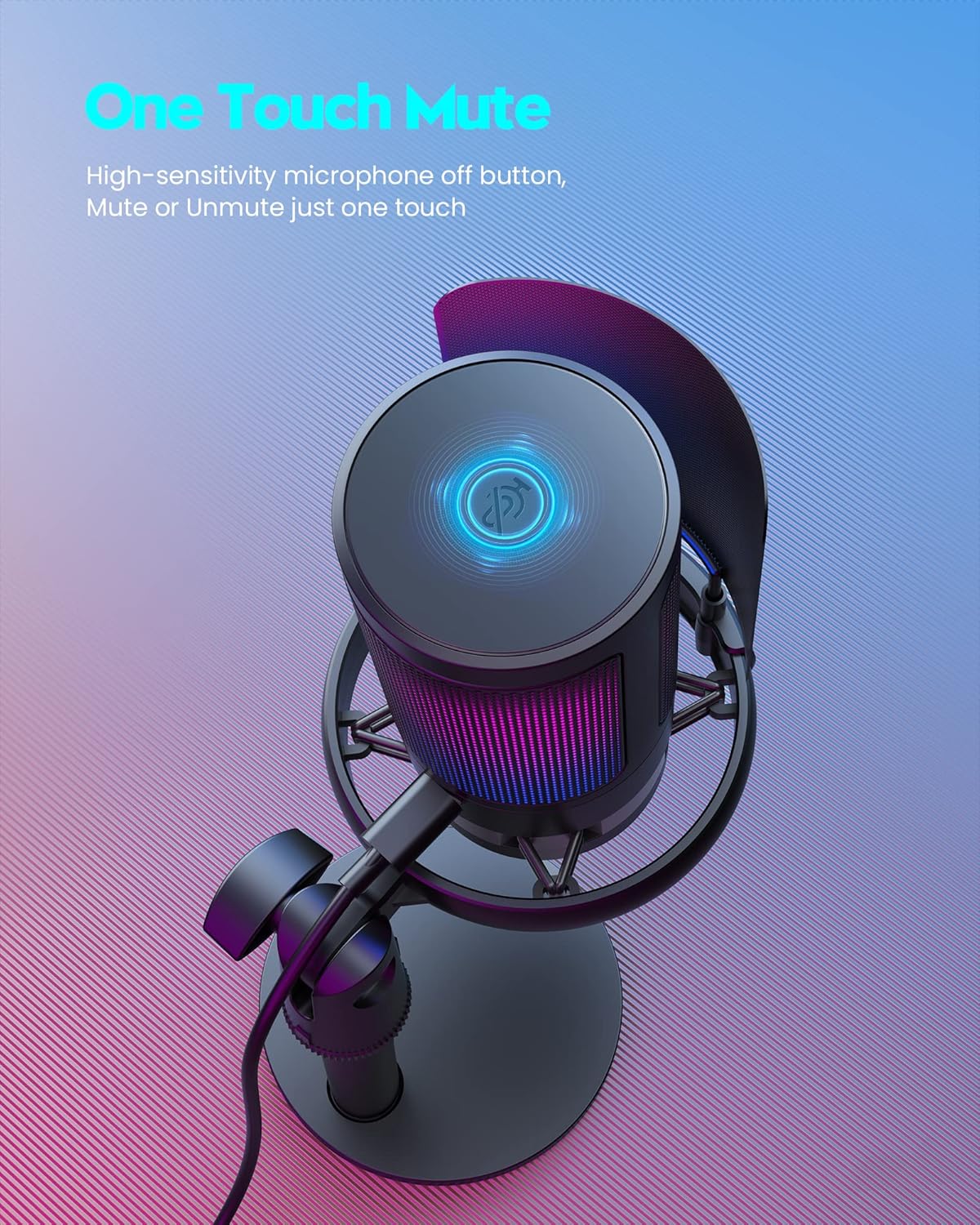 Detalle de Gaming USB Microphone for PC, PS4/PS5 & Laptop — Condenser Mic with Quick Mute, Pop Filter & RGB