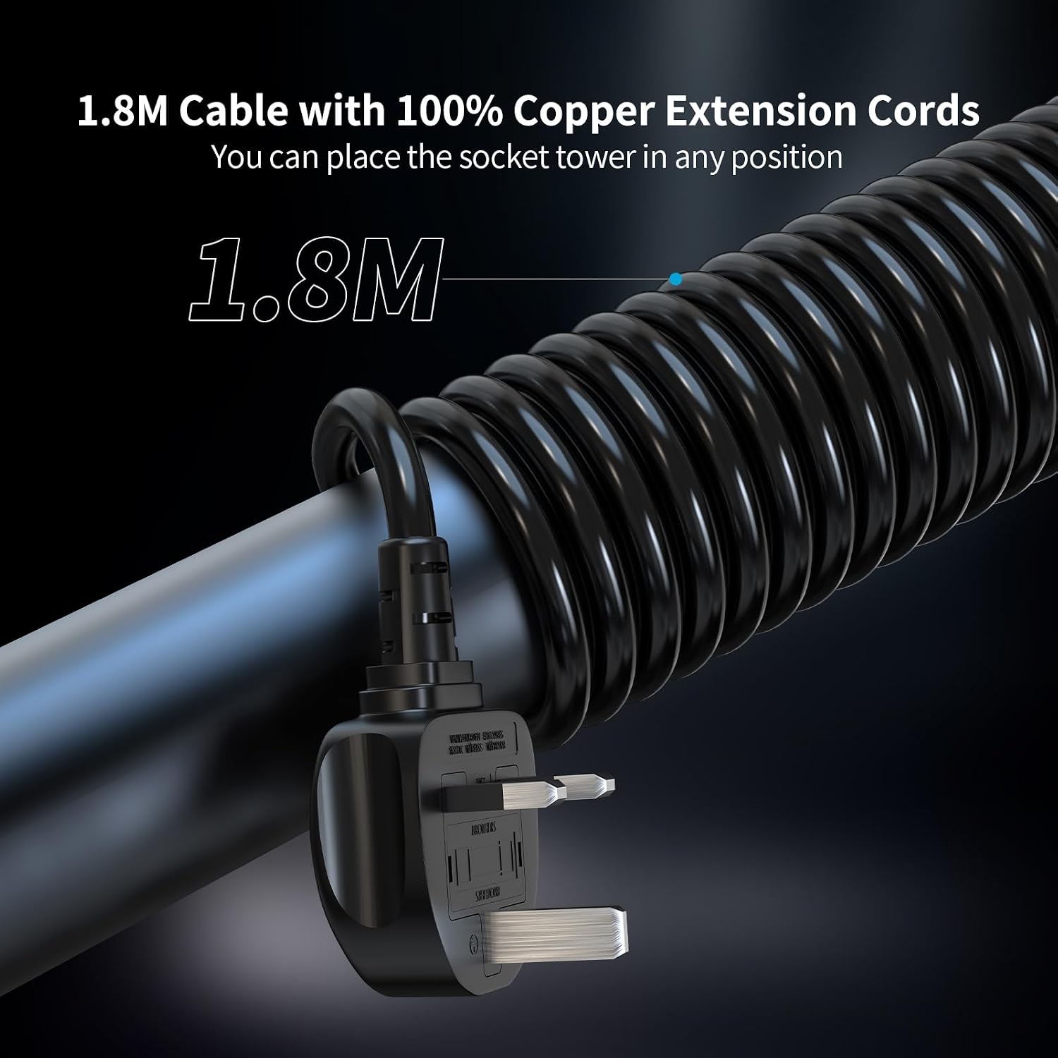 Thumbnail 5 de Tower Extension Lead 12‑Way 1.8m with 18W USB C and Surge Protection 🔌