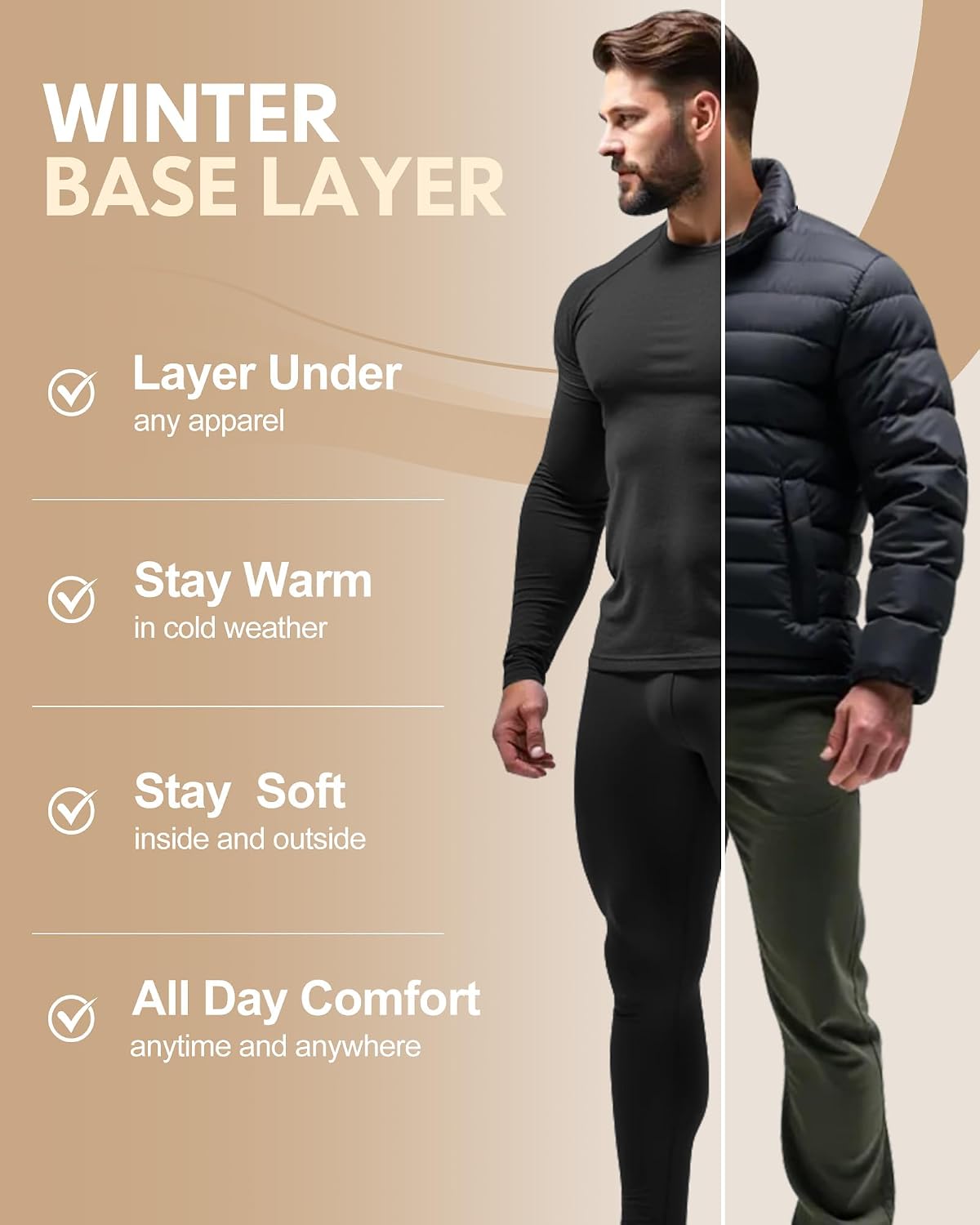 Thumbnail 2 de CL convallaria Men's Thermal Underwear Long Johns Winter Long Sleeve Top And Bottoms Set Mens Base Layers Thermals Inner Wear Ski Gear
CL convallaria Men's Thermal Underwear Long…