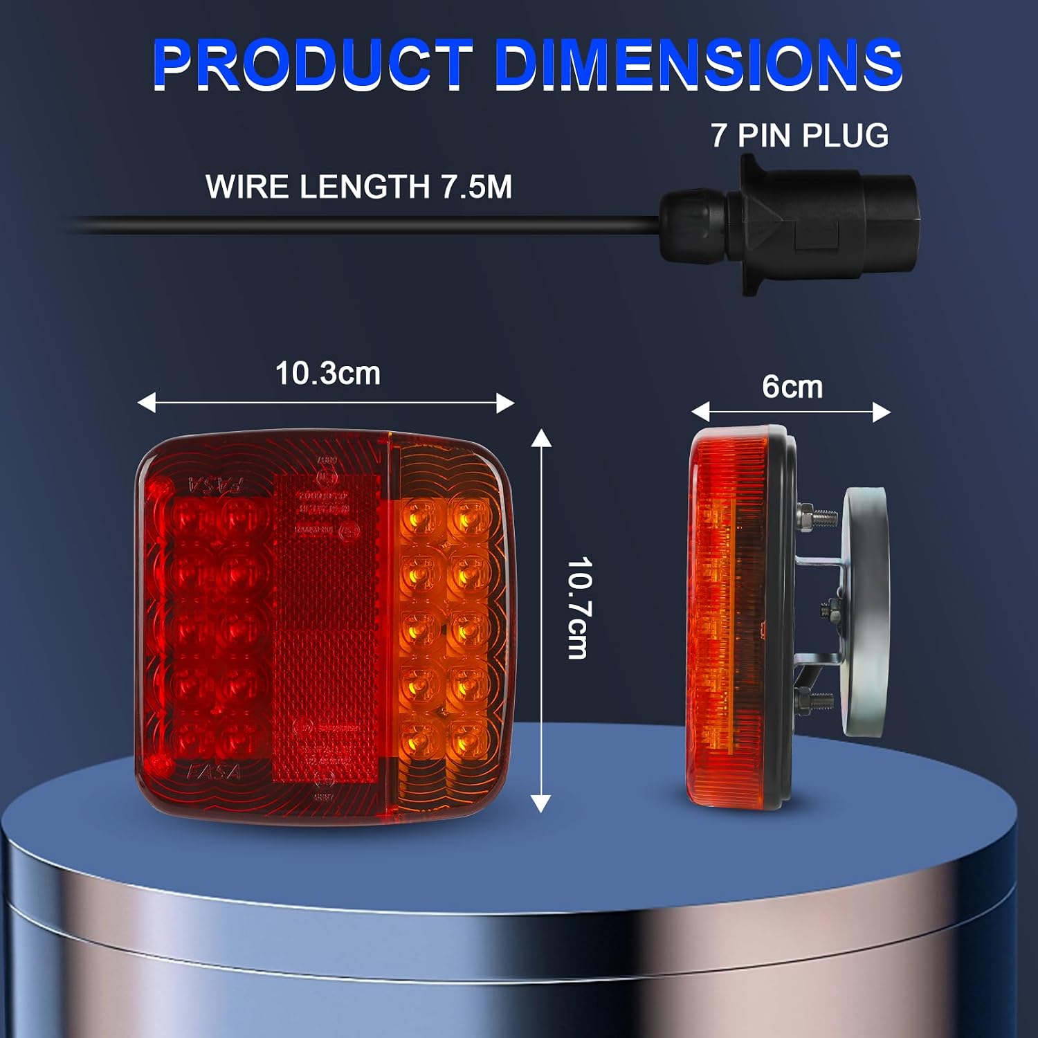 Detalle 2 de AOHEWEI Magnetic LED Trailer Tail Light Kit 12V – 7.5m Cable, 7-Pin Plug, Magnet Mount