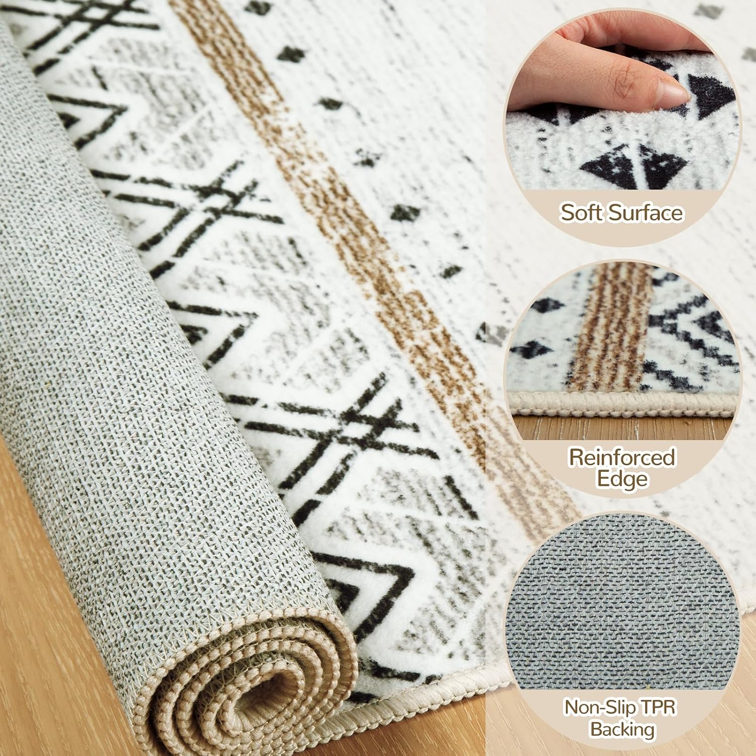 Detalle de BESTSWEETIE 8x10 Geometry Series Area Rug: Non-Slip, Washable & Neutral for Living Spaces