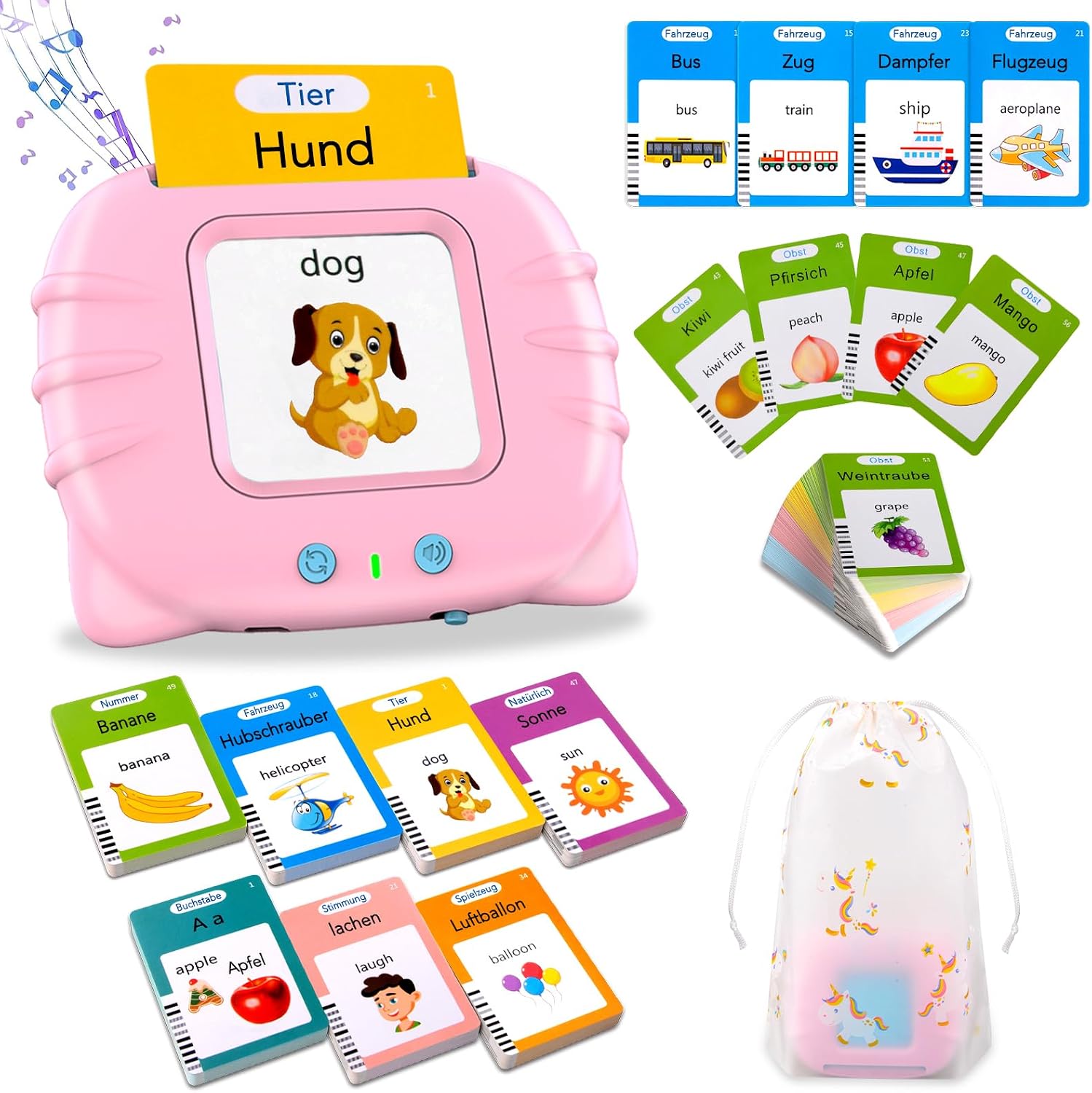 Detalle de Sprechende Flash-Karten (Standard Deutsch, 255 Blätter) – 510 Wörter, 3 Sprachmodi, für Kleinkinder 2–4 Jahre
