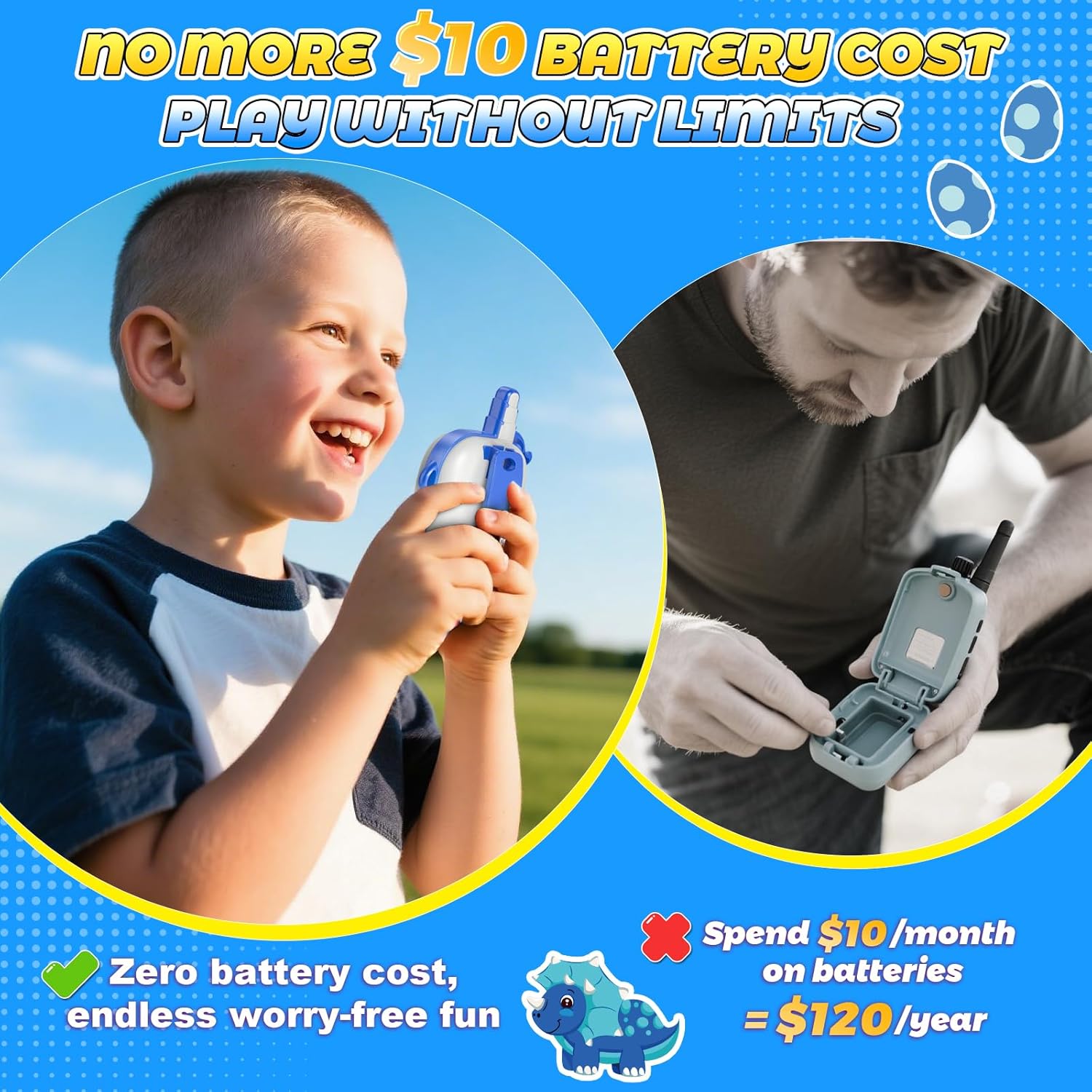 Detalle 2 de Wootoyz 2PCS Rechargeable Kids Walkie Talkies with Dinosaur Design