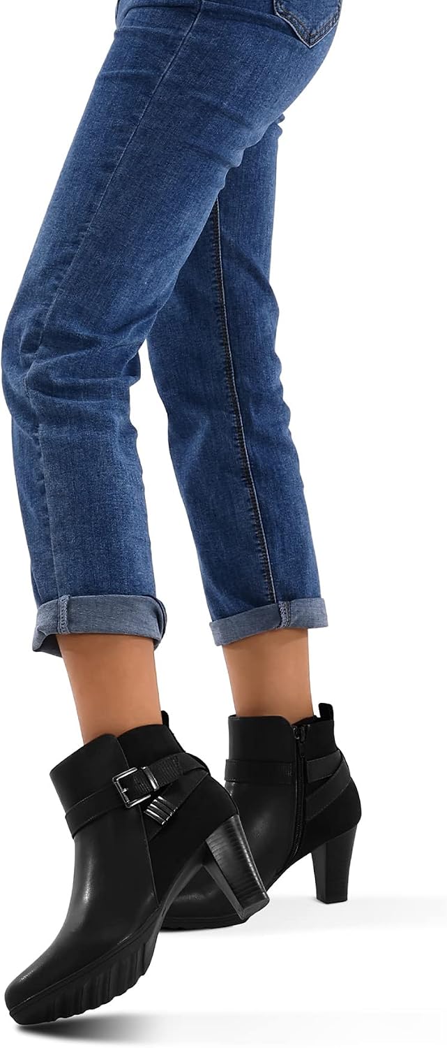 Detalle de mysoft Women's Chunky Heel Ankle Boots with Side Zipper, Wide Width