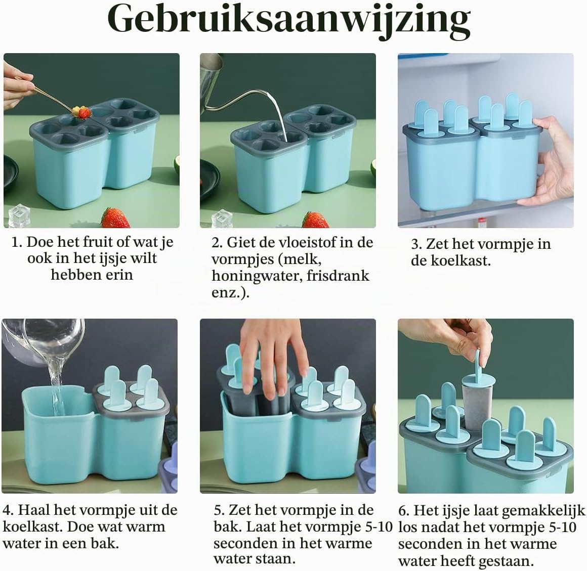 Detalle 2 de HOMQUEN ijslollyvorm met 8 vakken, herbruikbaar en blauw