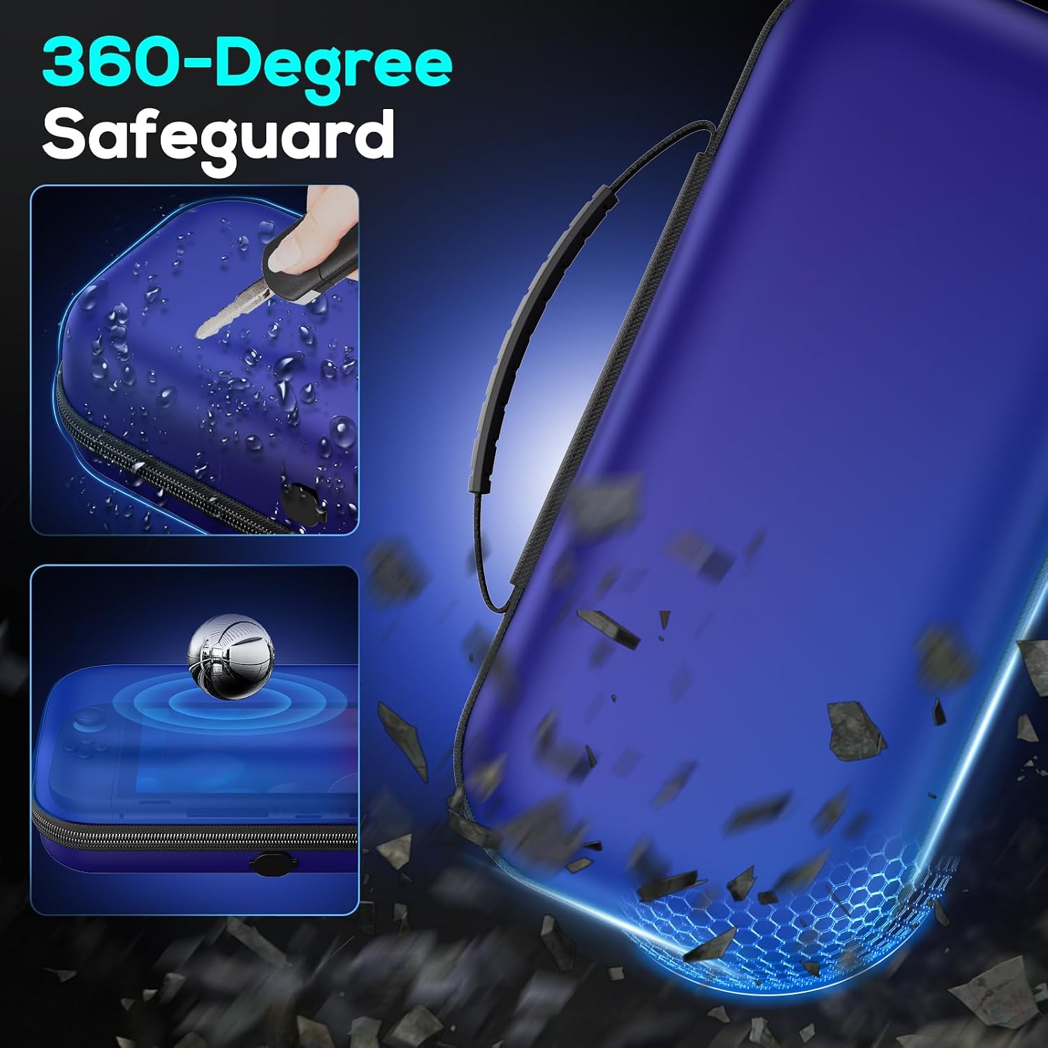 Thumbnail 2 de [Charge Inside] Hard Shell Travel Case for Nintendo Switch 2 / Switch OLED / Switch (Blue) with 22 Game Card Storage