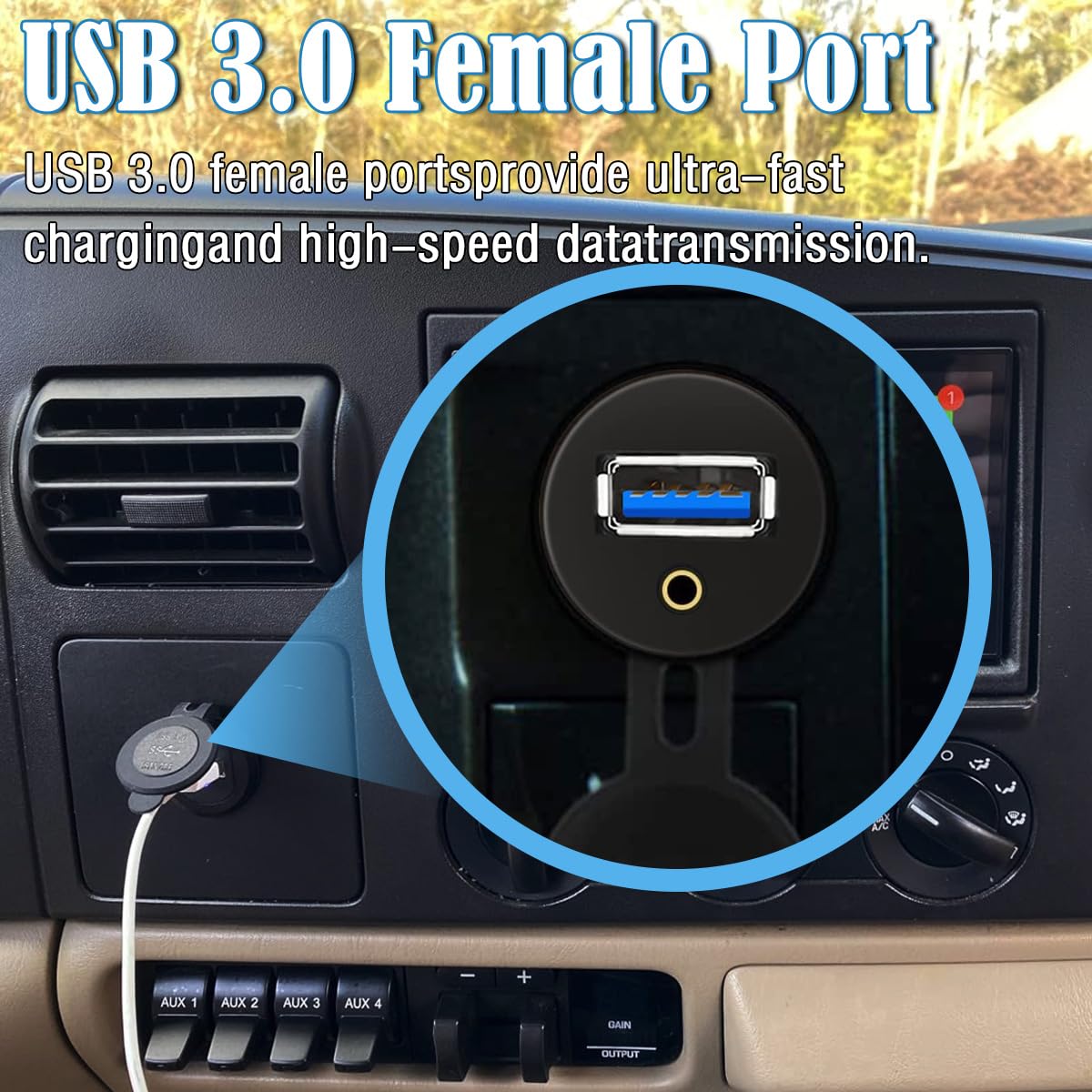Thumbnail 2 de DAOKAI USB 3.0 + 3.5mm Audio Flush Mount Cable (1m/3ft) for Car, Truck, Boat & More