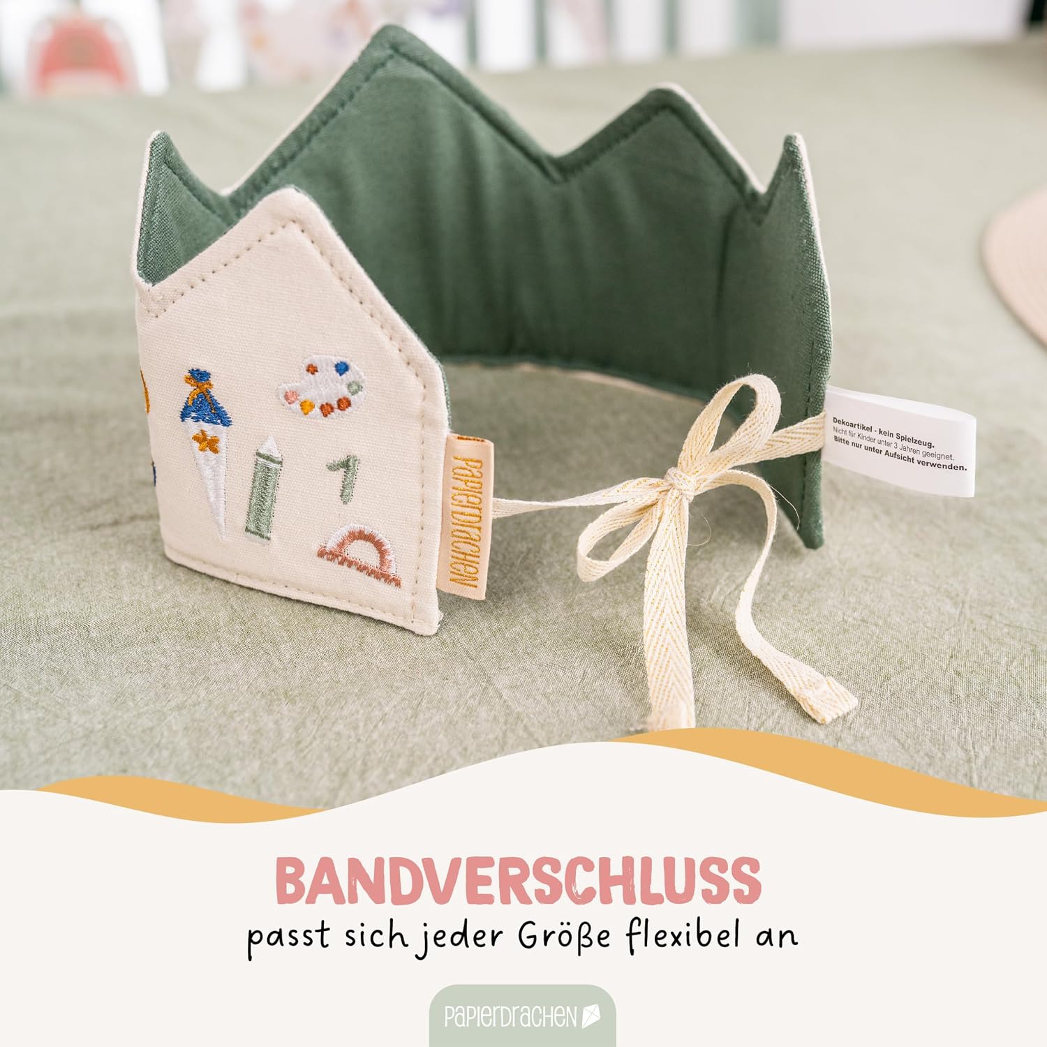Detalle 2 de Papierdrachen Schulkind Krone – hochwertige, bestickte Krone für den Schulanfang