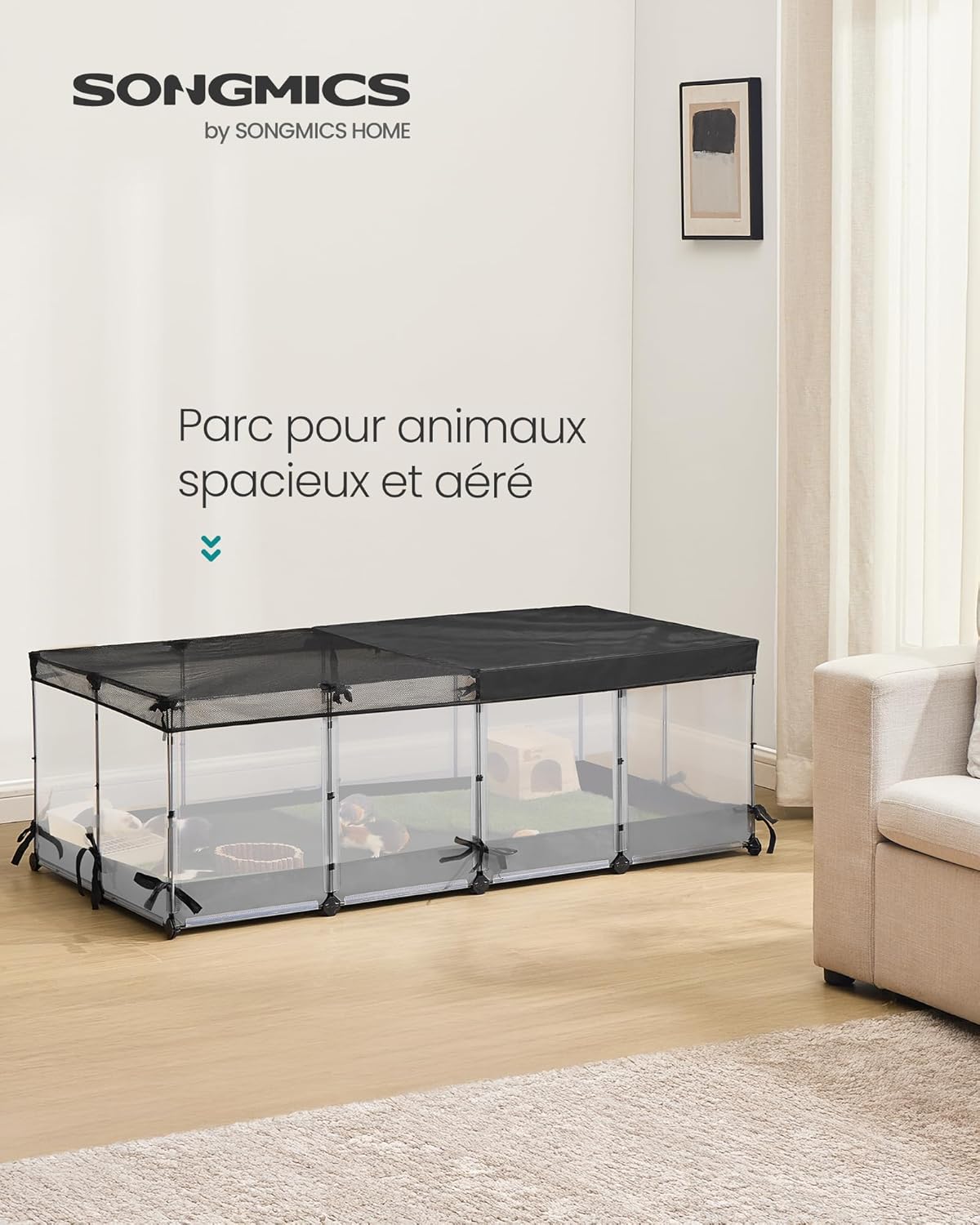 Detalle 2 de SONGMICS Parc Enclos pour Petits Animaux — Enclos modulable 144 x 74 x 47 cm, Blanc Nuage LPC015W01