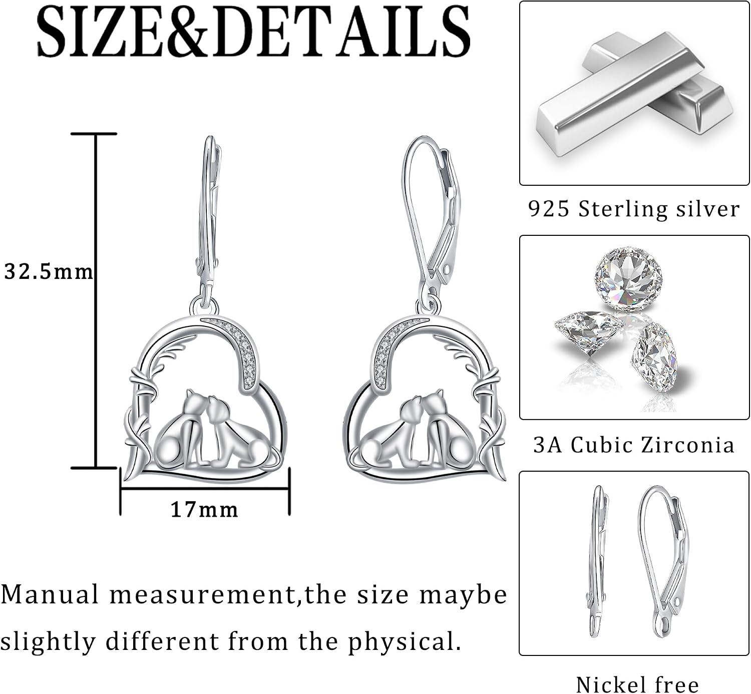 Detalle de J.MUEN Damen Ohrringe 925 Sterling Silber – Katzenanhänger, Geschenkbox inkl. Schmuckverpackung