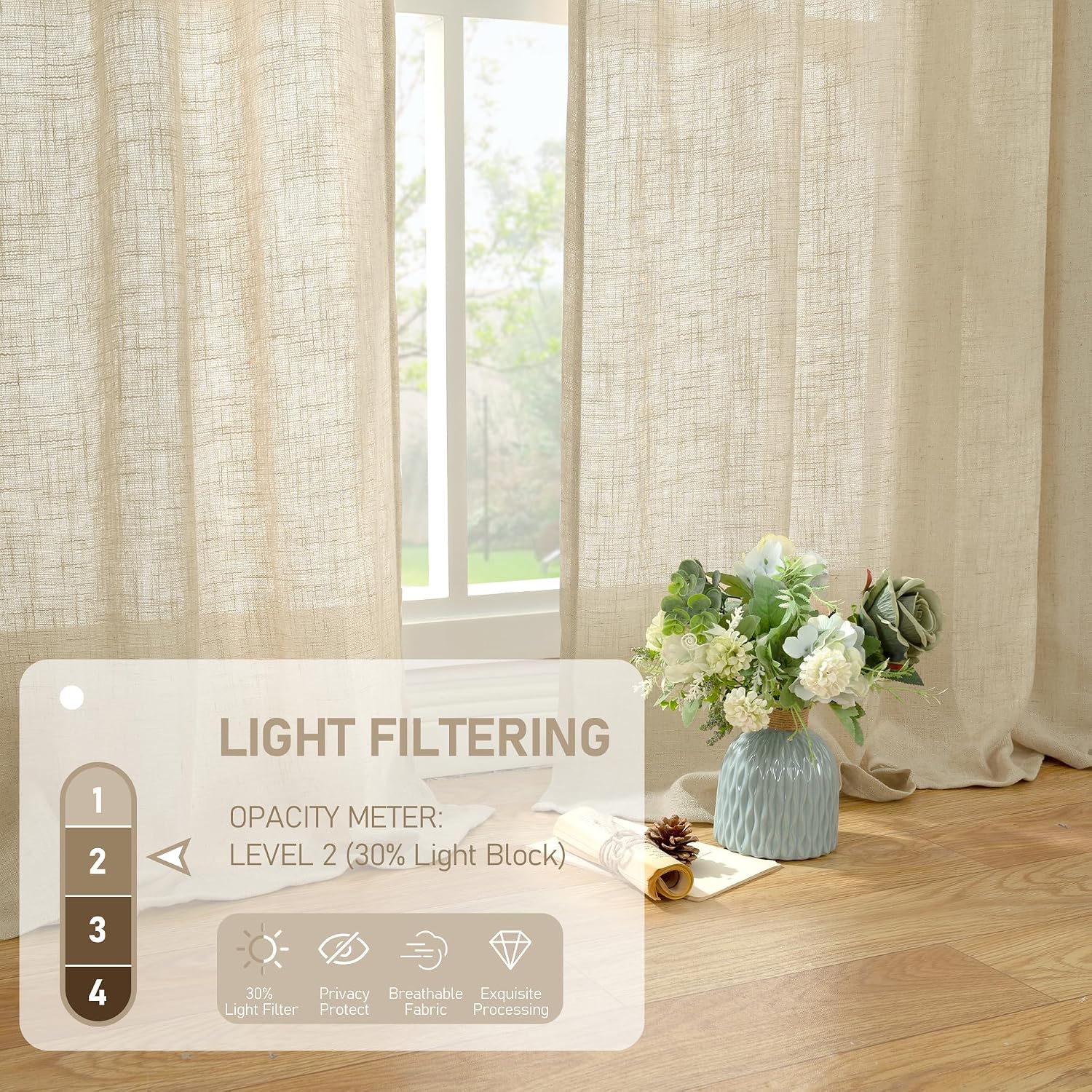 Detalle de LAMIT Linen Curtains 84 Inches