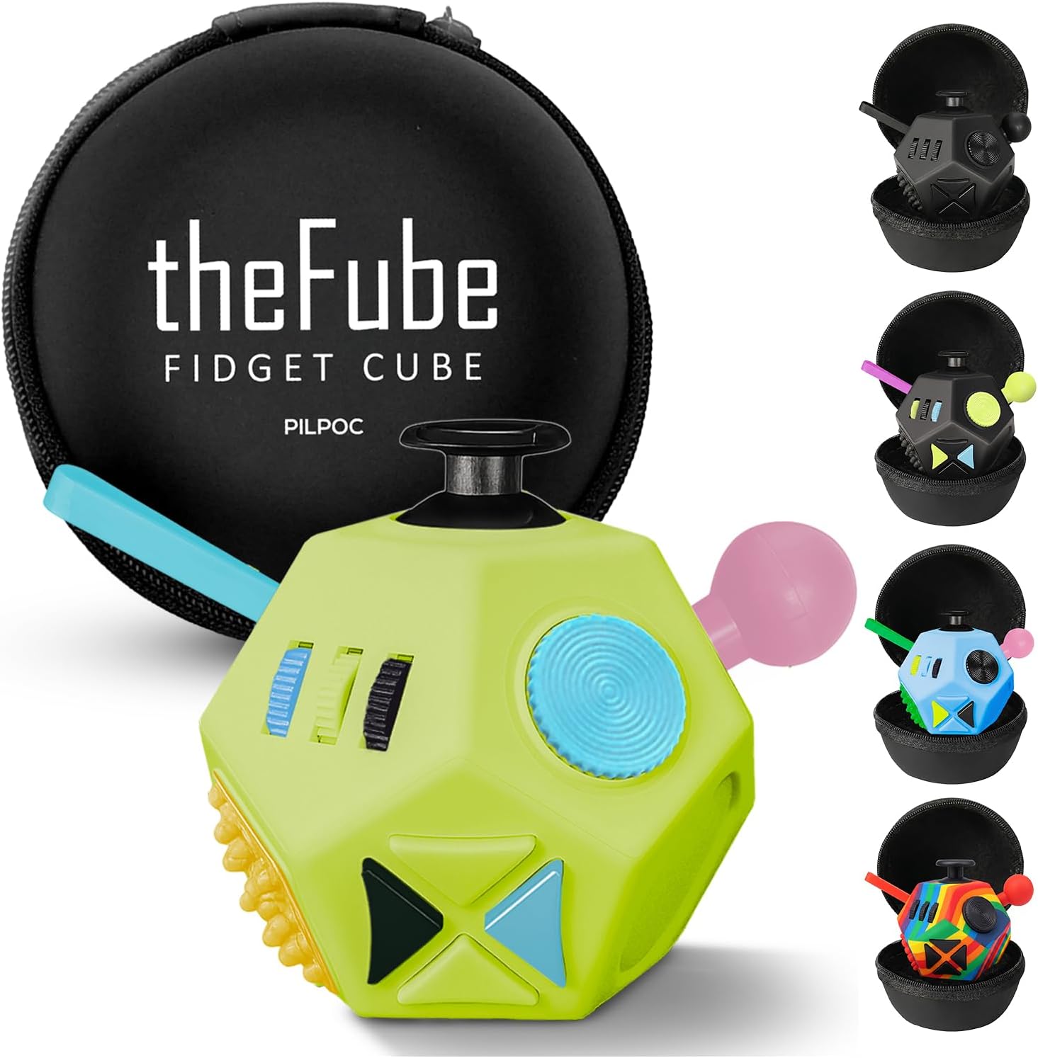 Detalle de PILPOC theFube Fidget Cube with 12 Sides – Portable Anxiety Relief Toy with Case
