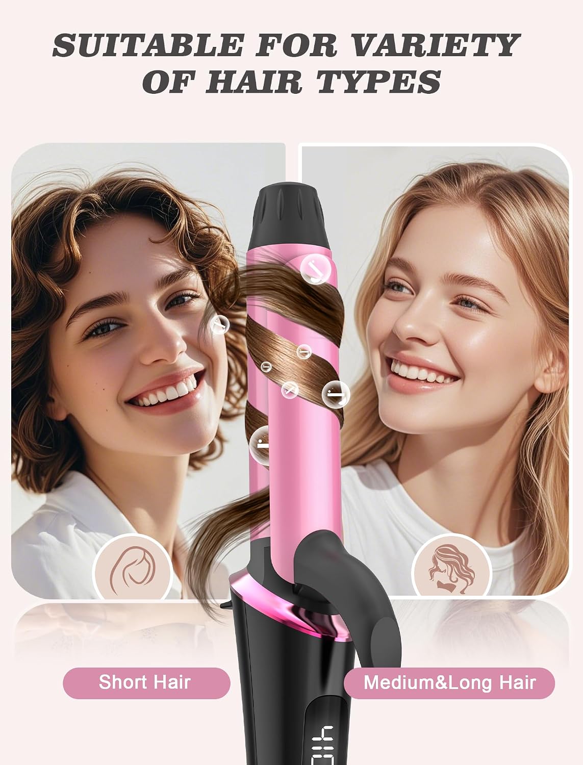 Thumbnail 6 de Casavok Mini Curling Iron for Travel (110–240V Dual Voltage) with EU/UK Plug Adapter, 1 Inch, 5 Digital Temperature Settings