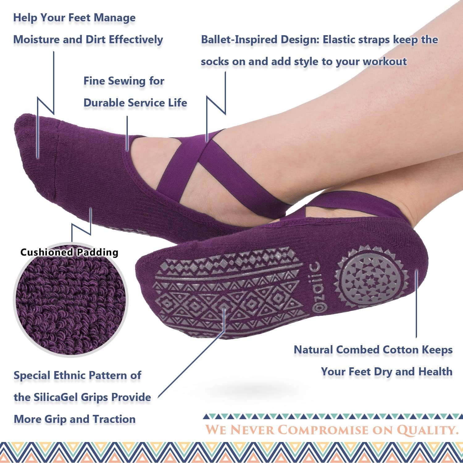Thumbnail 2 de Ozaiic Yoga Socks for Women with Grips – Non-Slip Five Toe Ballet‑Inspired Socks