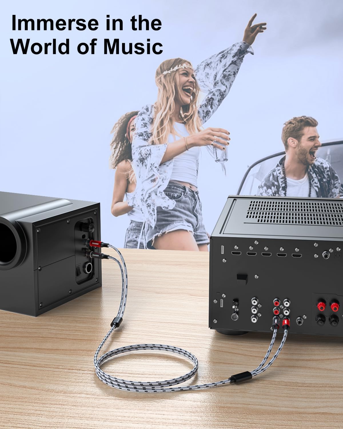 Thumbnail 4 de SNANSHI Nylon Braided 15ft RCA to RCA Audio Cable (2RCA to 2RCA) with Gold-Plated Connectors