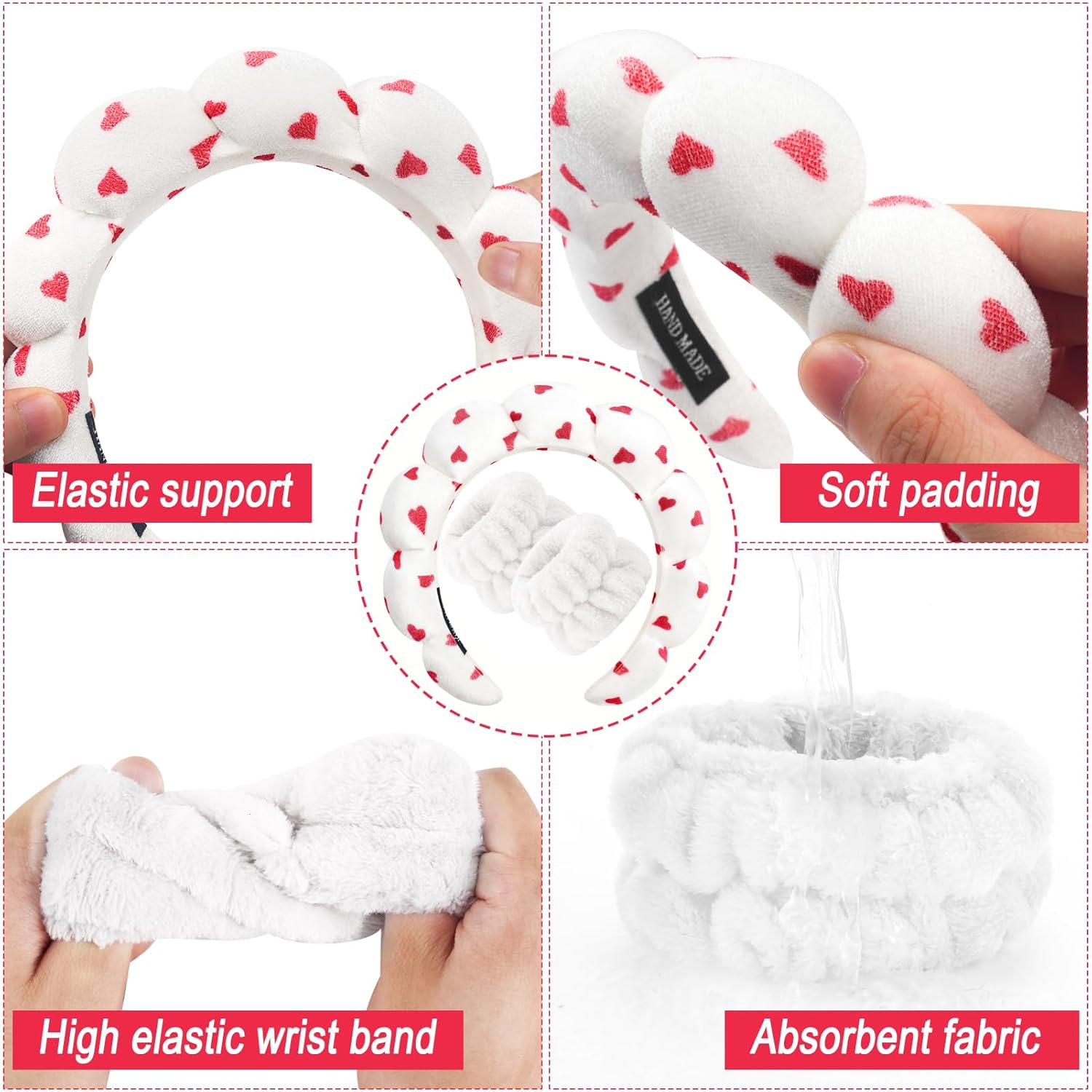 Thumbnail 4 de Zkptops Spa Headband and Wristband Set for Washing Face – Velvet, Sponge–Lined, Non-Slip Haircare Accessory
