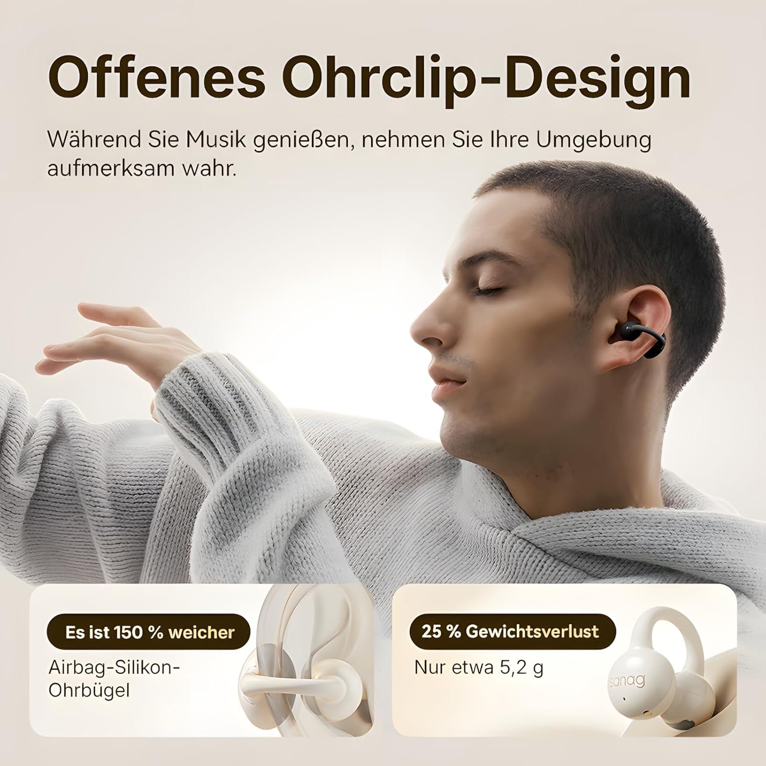 Thumbnail 1 de SANAG Z60S Open-Ear Clip-On Kopfhörer mit Bluetooth 5.4, IPX4 und bis zu 50 Stunden Laufzeit