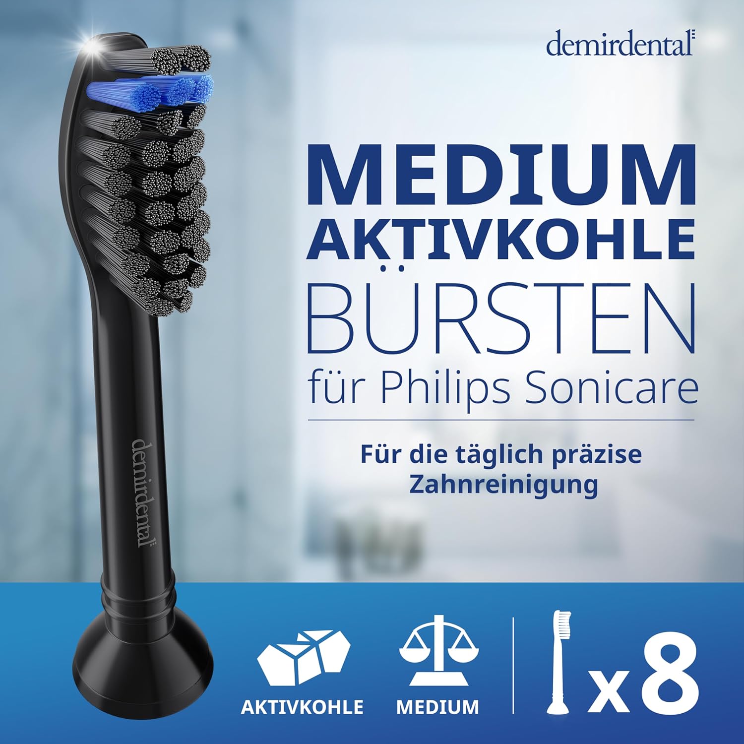 Thumbnail 1 de demirdental Aktivkohle Ersatzbürsten für Philips Sonicare – Medium, schwarz, 8er Set (entspricht HX9058MB)
