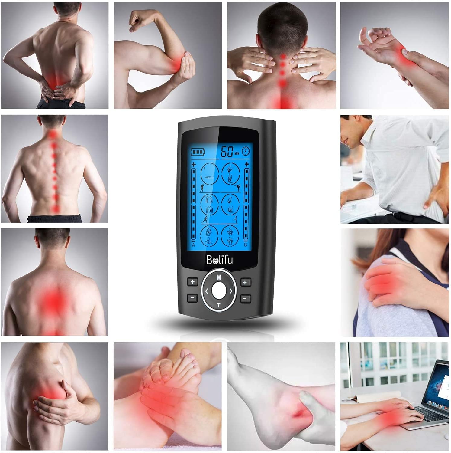 Detalle de Belifu TENS/EMS muscle stimulator, 24 modes