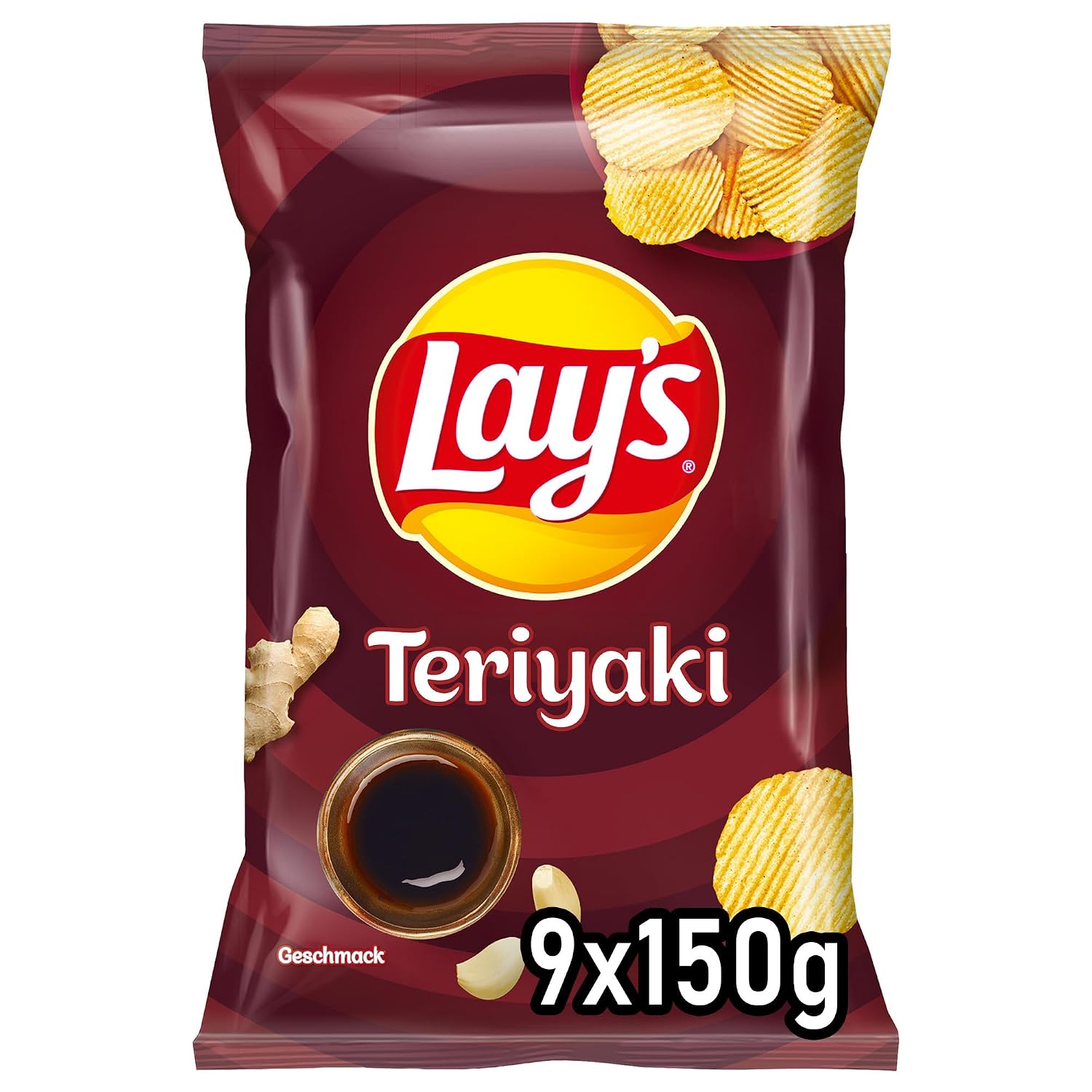 Detalle de Lay’s Teriyaki knusprige Kartoffelchips im Party-Set (9 x 150 g) – gewürzt für den geselligen Snack