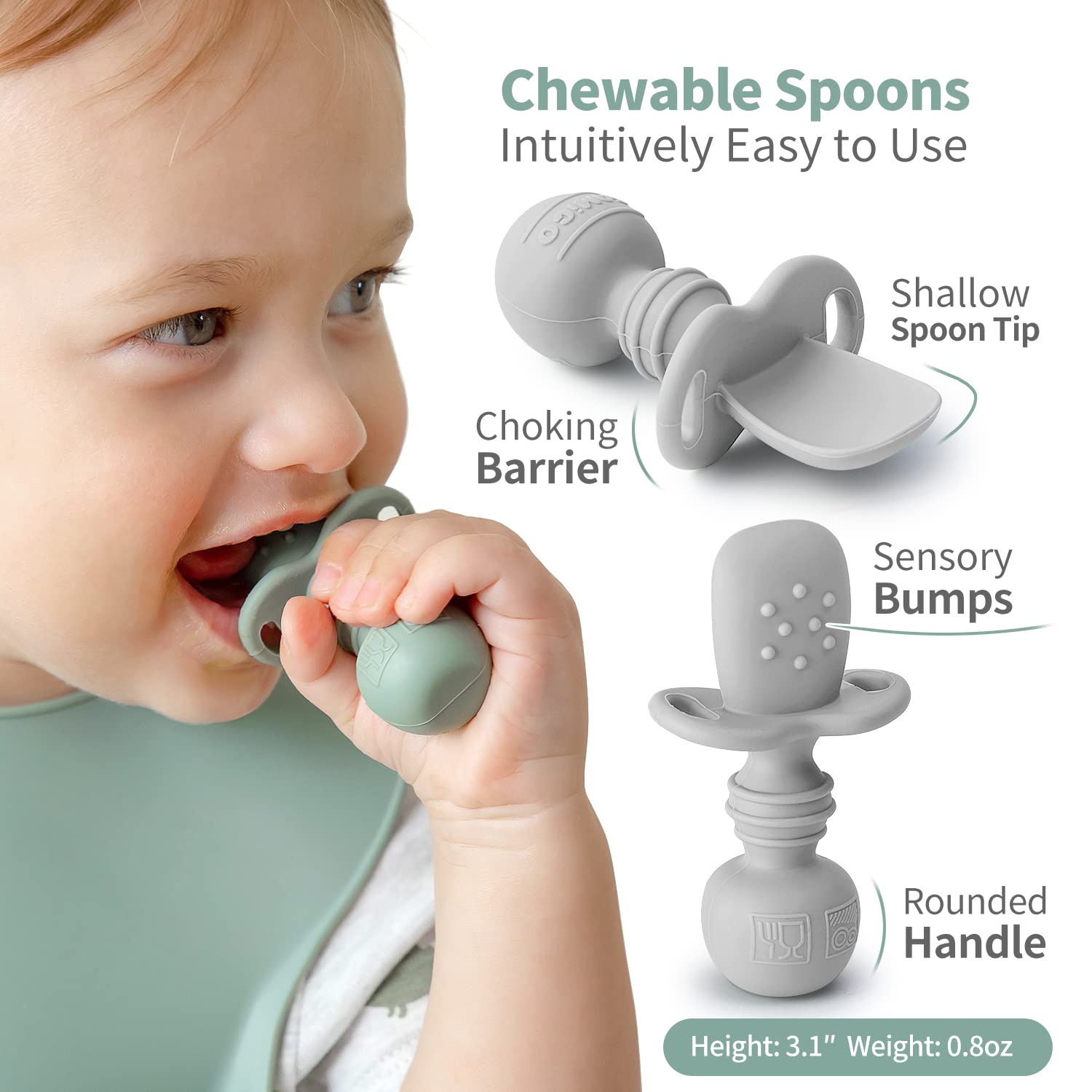 Detalle de SAMiGO Silicone Baby Spoons Self Feeding 6+ Months – 3-Pack