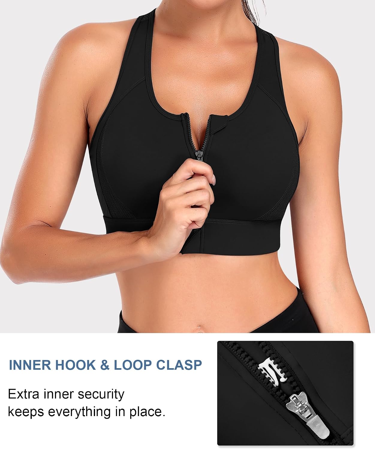 Detalle 1 de JoyGirl High-Impact Zip-Front Racerback Sports Bra for Women