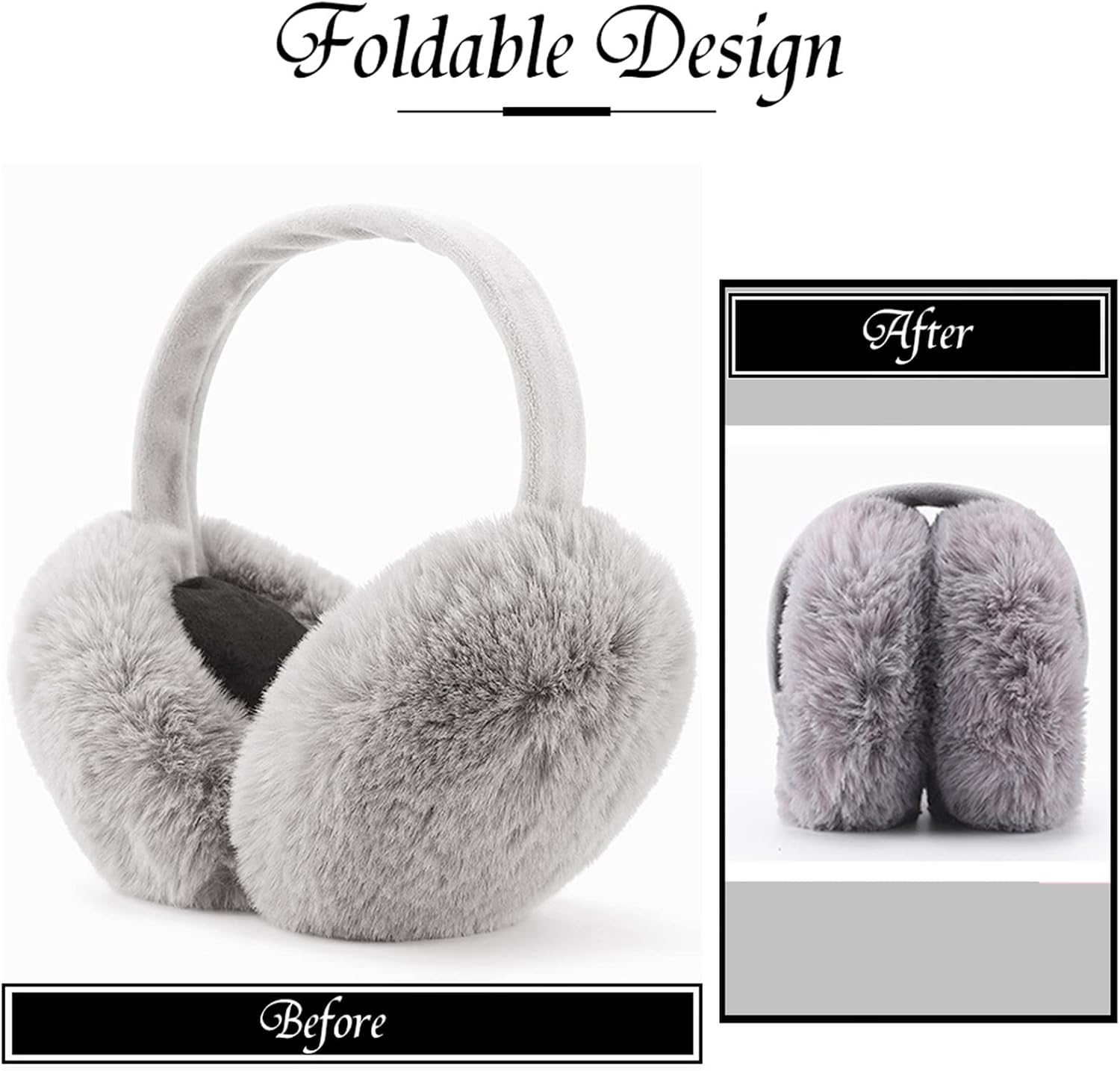 Detalle 2 de IHCEMIH Ohrenschützer für Damen – faltbare Winter-Ohrwärmer aus Plüsch für Outdoor, Skifahren & Laufen