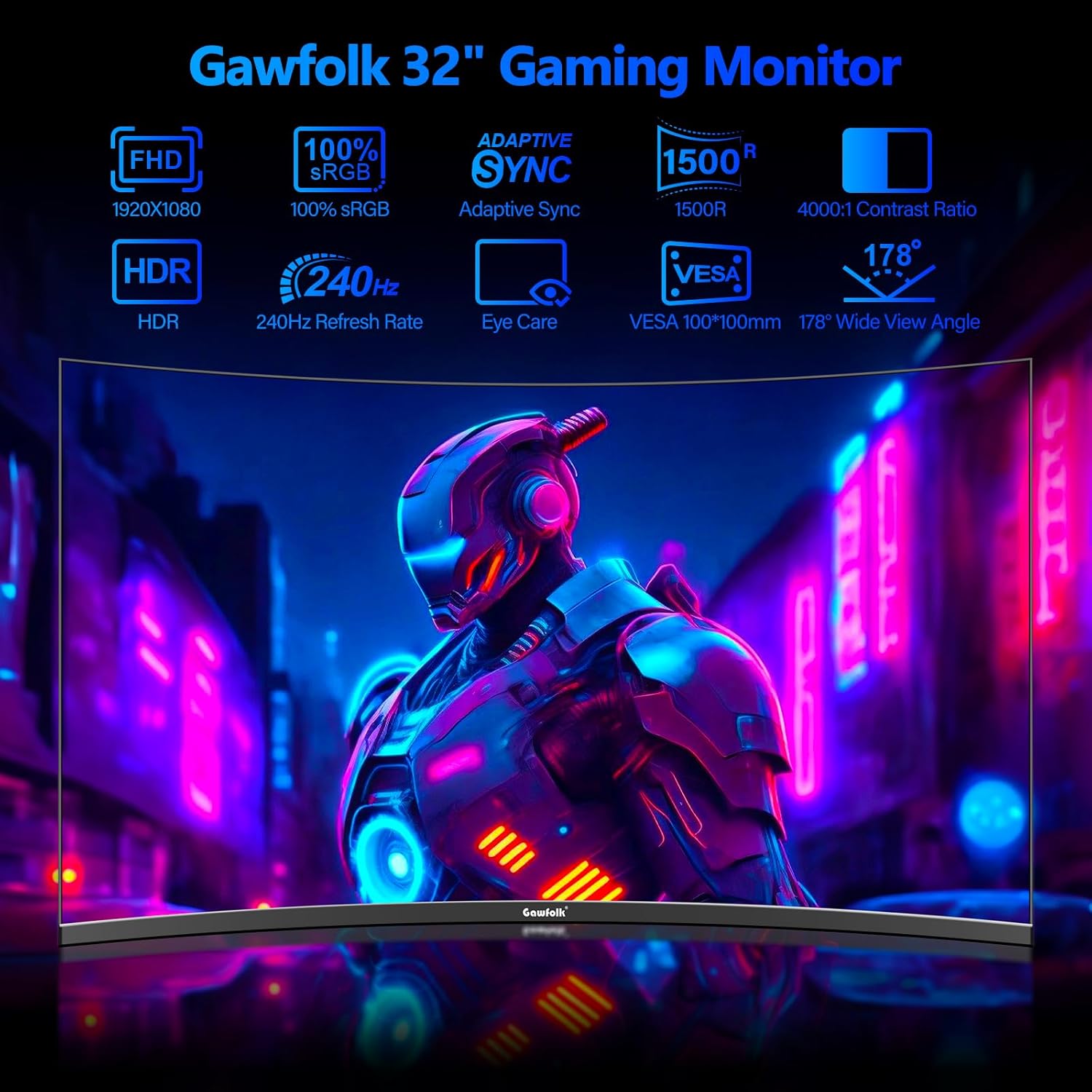 Thumbnail 1 de Gawfolk 32 Inch Curved Gaming Monitor 240Hz