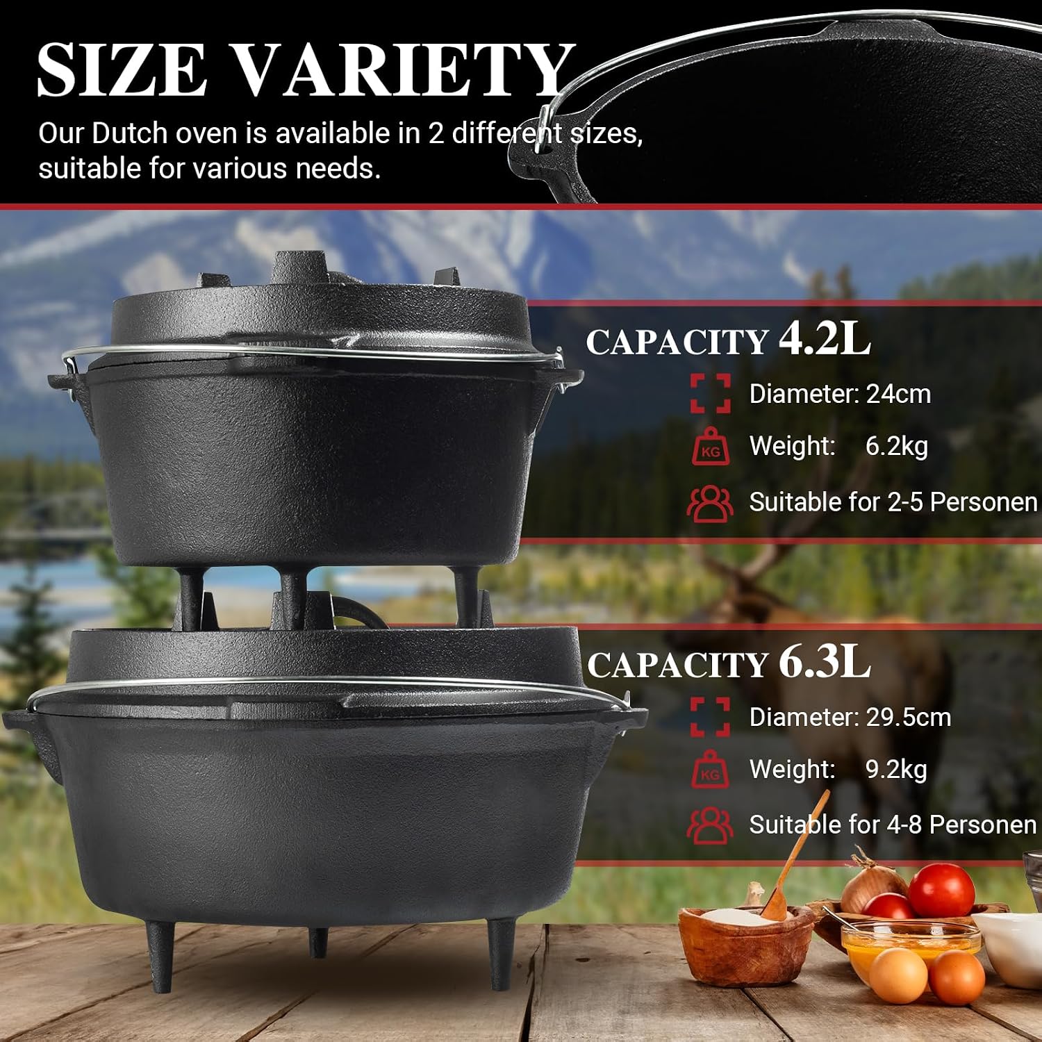 Detalle de Overmont 5.7L All-Round Dutch Oven with Dual Function Lid Griddle and Lid Lifter