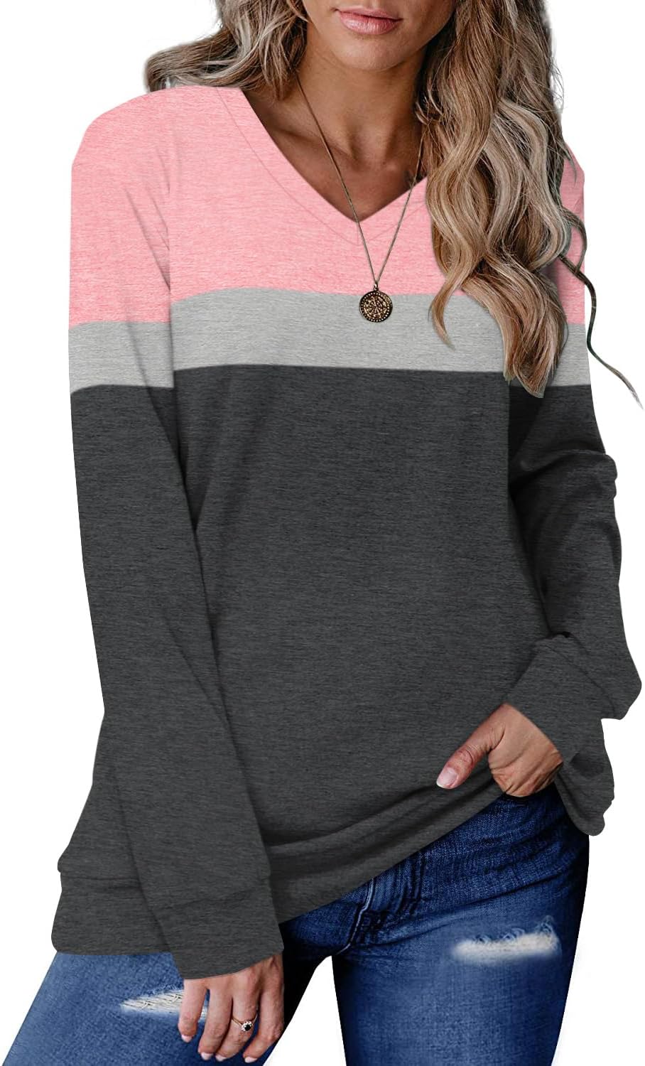 Thumbnail 6 de KISSMODA Women’s Long Sleeve V-Neck Sweatshirt – Loose Casual Tunic Top