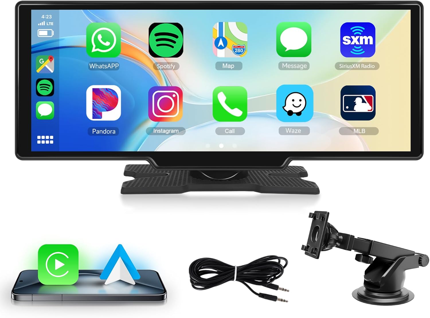 Detalle de 10.26-Inch Portable CarPlay Screen with Wireless CarPlay & Android Auto for 7V–32V Vehicles