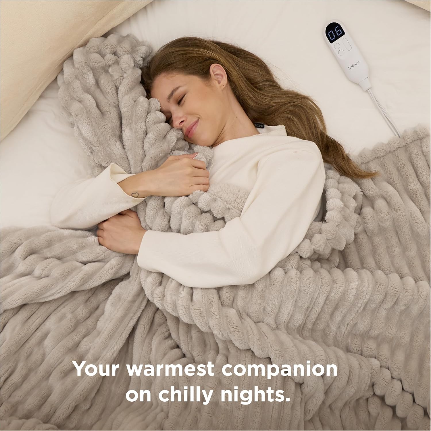 Thumbnail 4 de Bedsure BS-200B Twin Electric Blanket, Ribbed Flannel and Sherpa, 6 Heat Settings