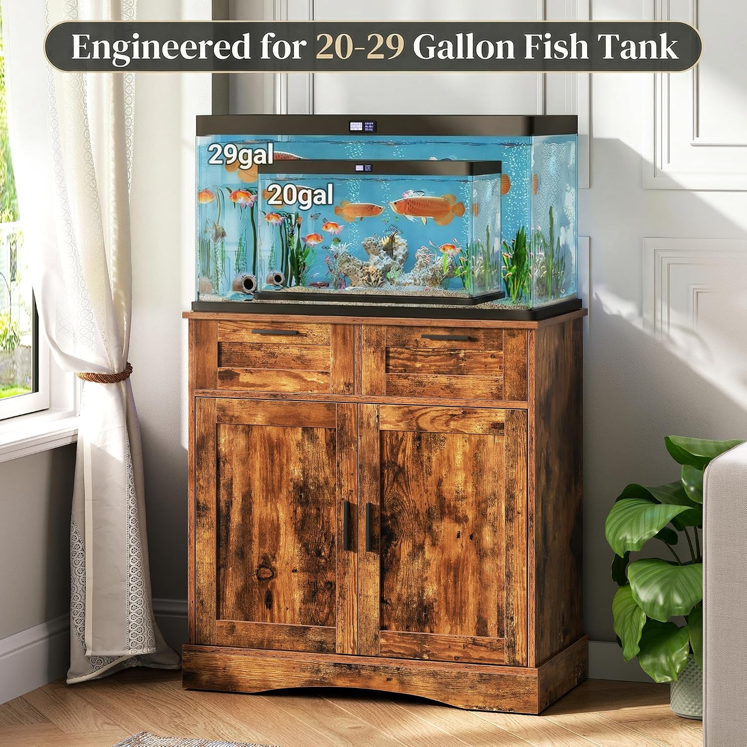 Detalle 1 de Terroute PTBX01BR Aquarium Stand for 20-29 Gallon Tanks with 2 Drawers