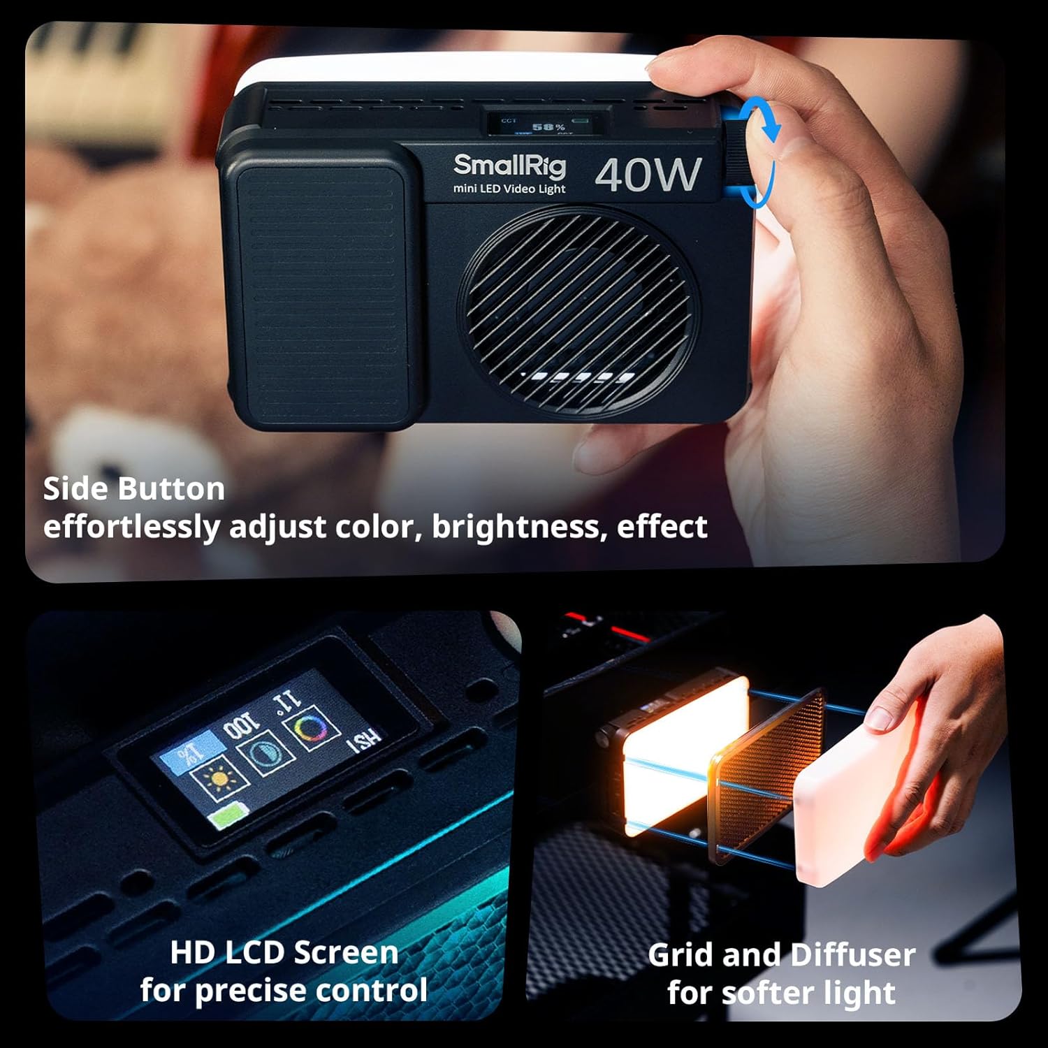 Thumbnail 6 de SmallRig RM 40C: Mini Luce LED RGB Portatile per Video e Foto, con Display LCD e Diffusore Magnetico