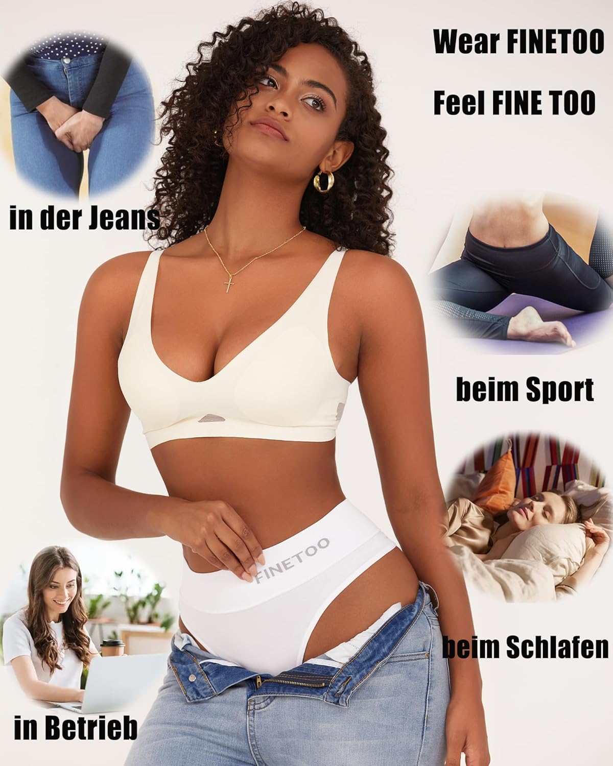 Thumbnail 4 de FINETOO set perizomi alto elastici traspiranti da donna, 4 pezzi