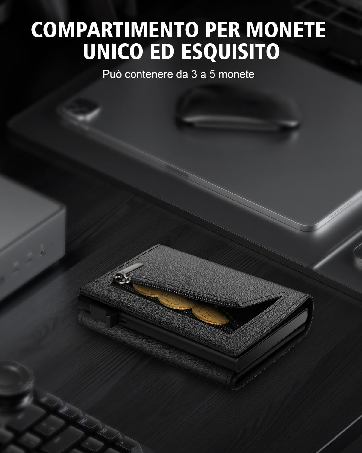 Detalle de Porta Carte di Credito Uomo Slim: Portafoglio con Blocco RFID, Chiusura Magnetica e Finestrella ID