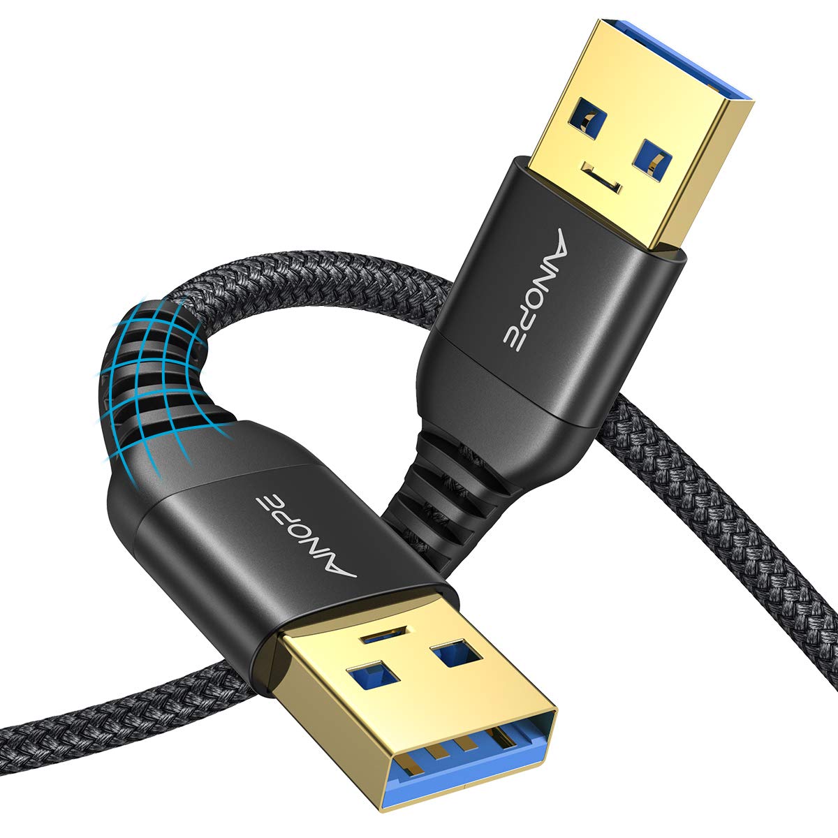 Detalle de AINOPE USB A to A Cable (2 Pack) | USB 3.0 5 Gbps, Nylon-Braided, Never Rupture, A to A Male to Male