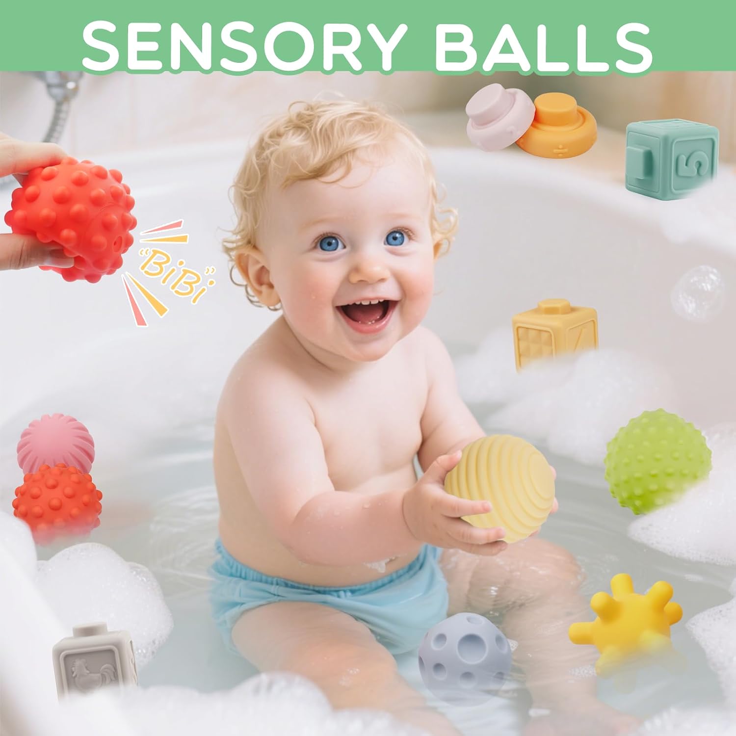 Detalle de Plunack 24 Pack Montessori Toys: soft building blocks, teething squeeze toys & sensory balls