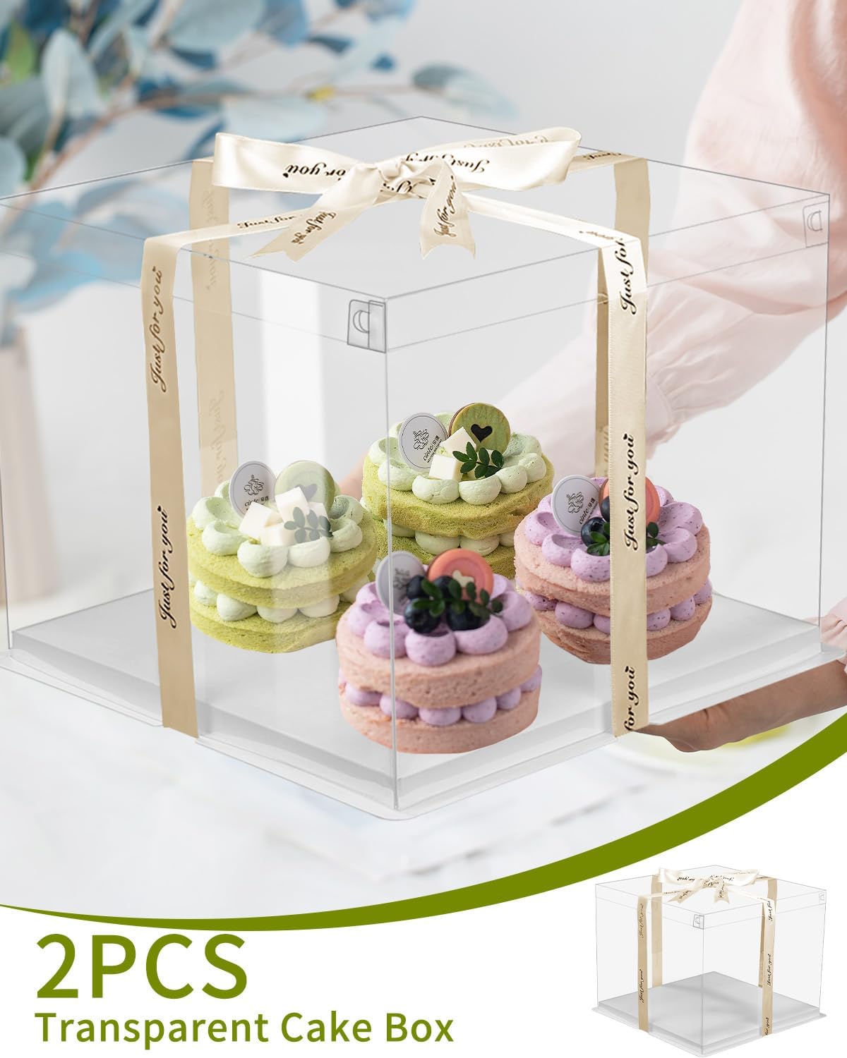Detalle 2 de Azyvum tårtkartonger för 10-tumstårtor, transparent PET, 30 × 30 × 25 cm