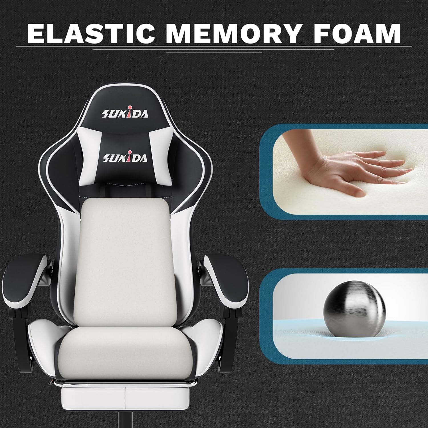 Thumbnail 6 de SUKIDA Ergonomic Gaming Chair with Footrest and Massage Lumbar Support