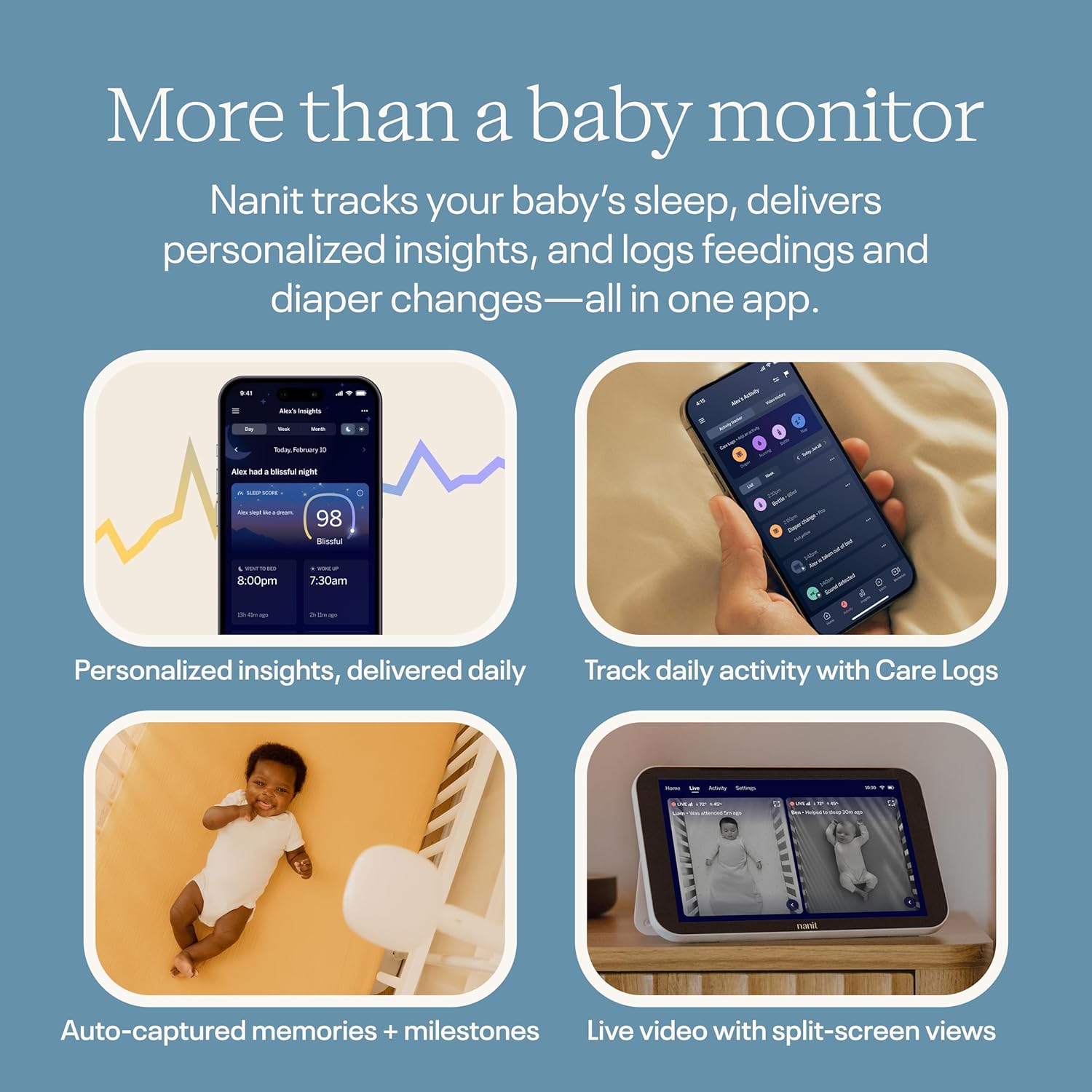 Thumbnail 3 de Nanit Smart Baby Monitor System with Floor Stand (8-inch Display) — real-time notifications, sleep insights, and 1080p HD video