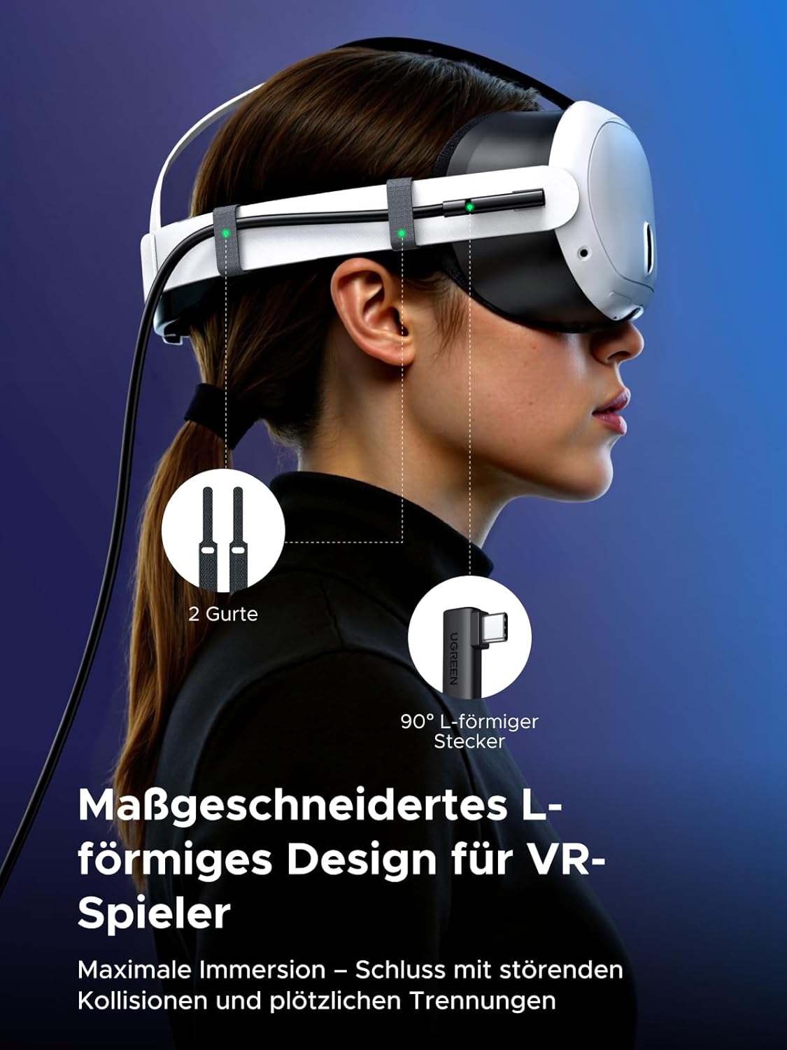 Thumbnail 2 de UGREEN Link-Kabel mit Ladefunktion (18W, 5m) für Meta Quest 3/3S & Quest 2/Pro – USB 3.0 A auf USB‑C VR‑Kabel